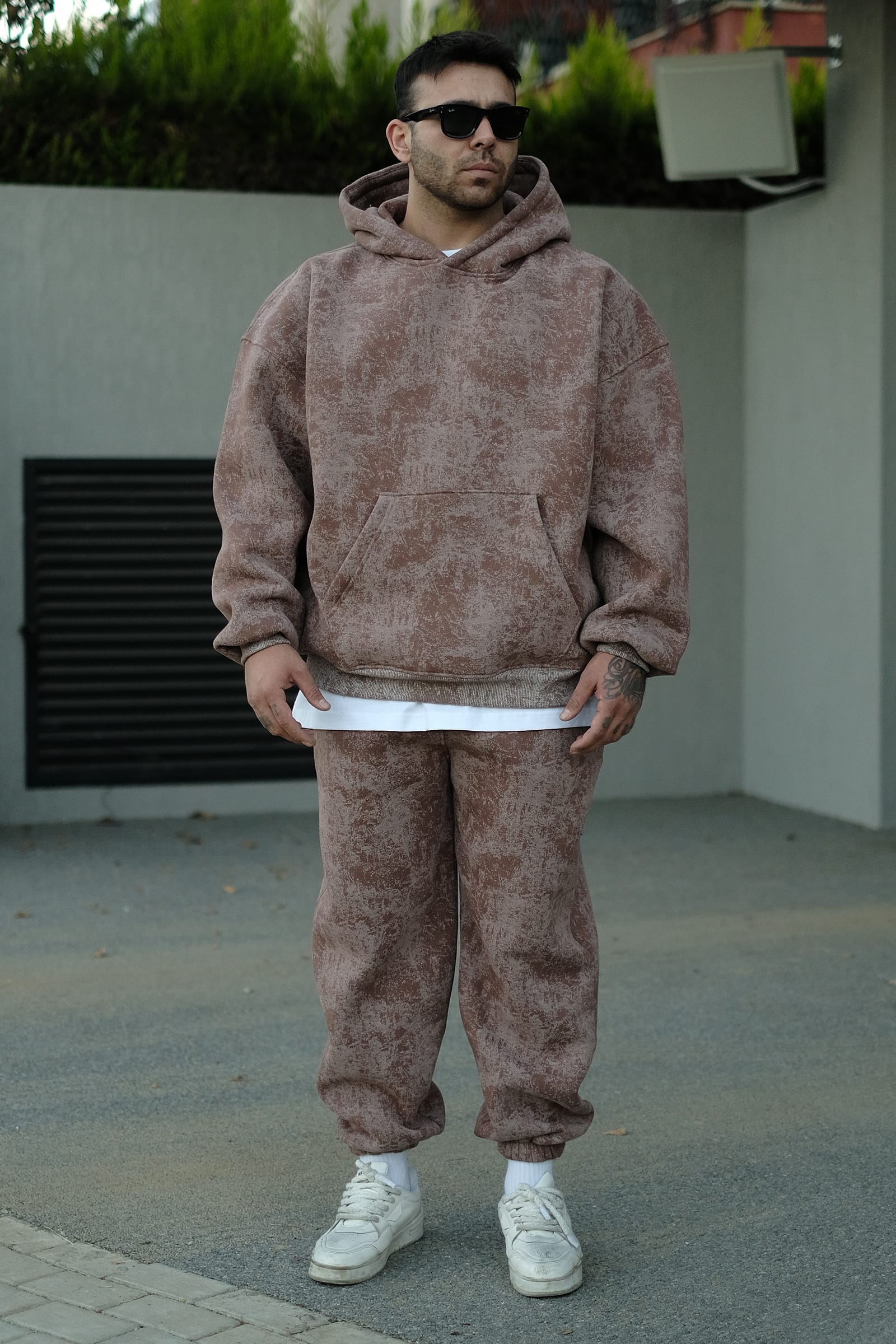 808 Eskitme Efekt Extra Oversize Puff Hoodie - Kahverengi