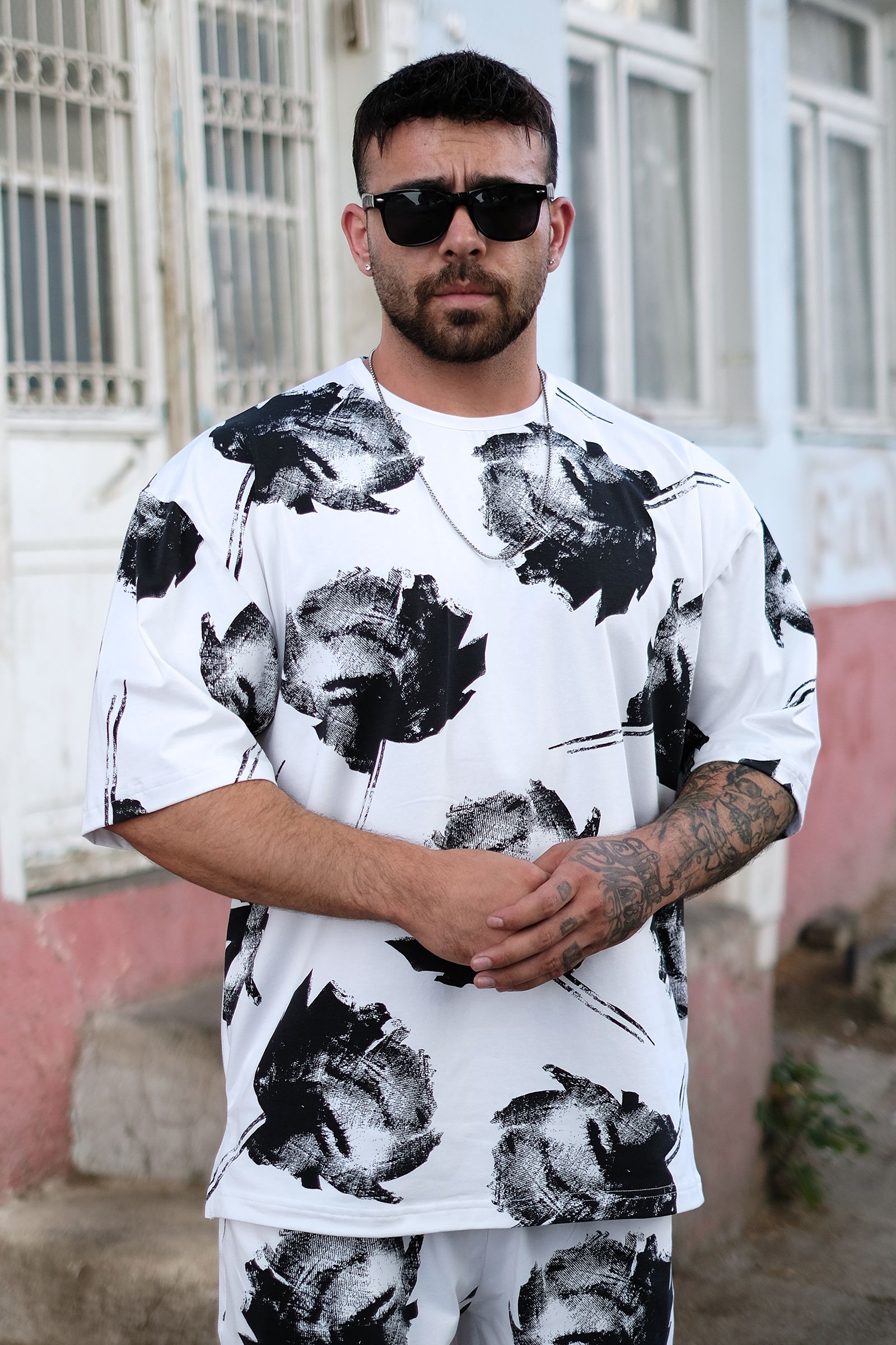 808 Fırça Efektli Oversize Tişört