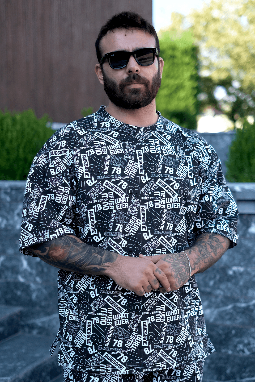 808 78 Desen Tok Oversize Sıfır Yaka Tişört