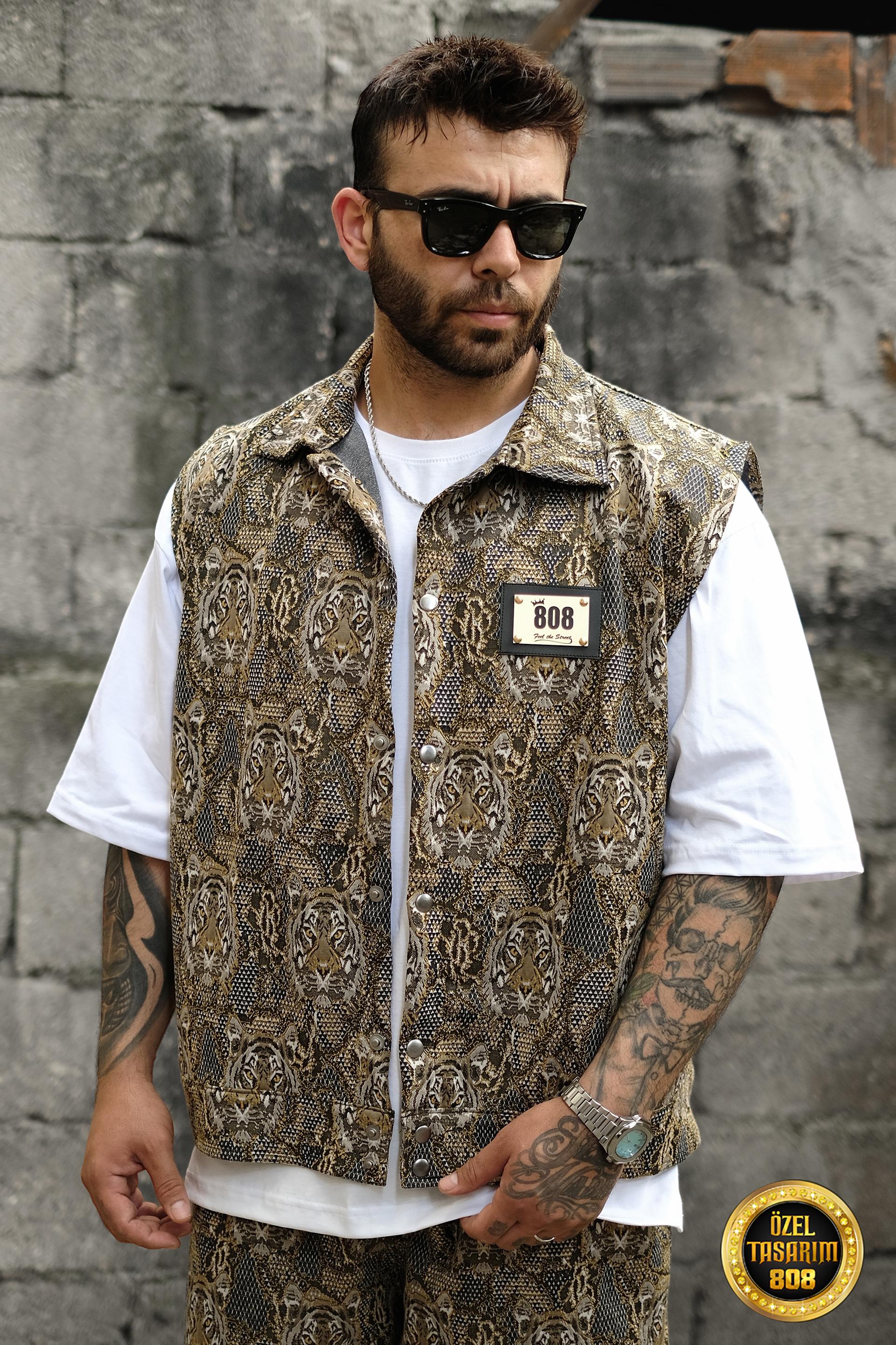 808 Tiger Desen Dokulu Yelek 