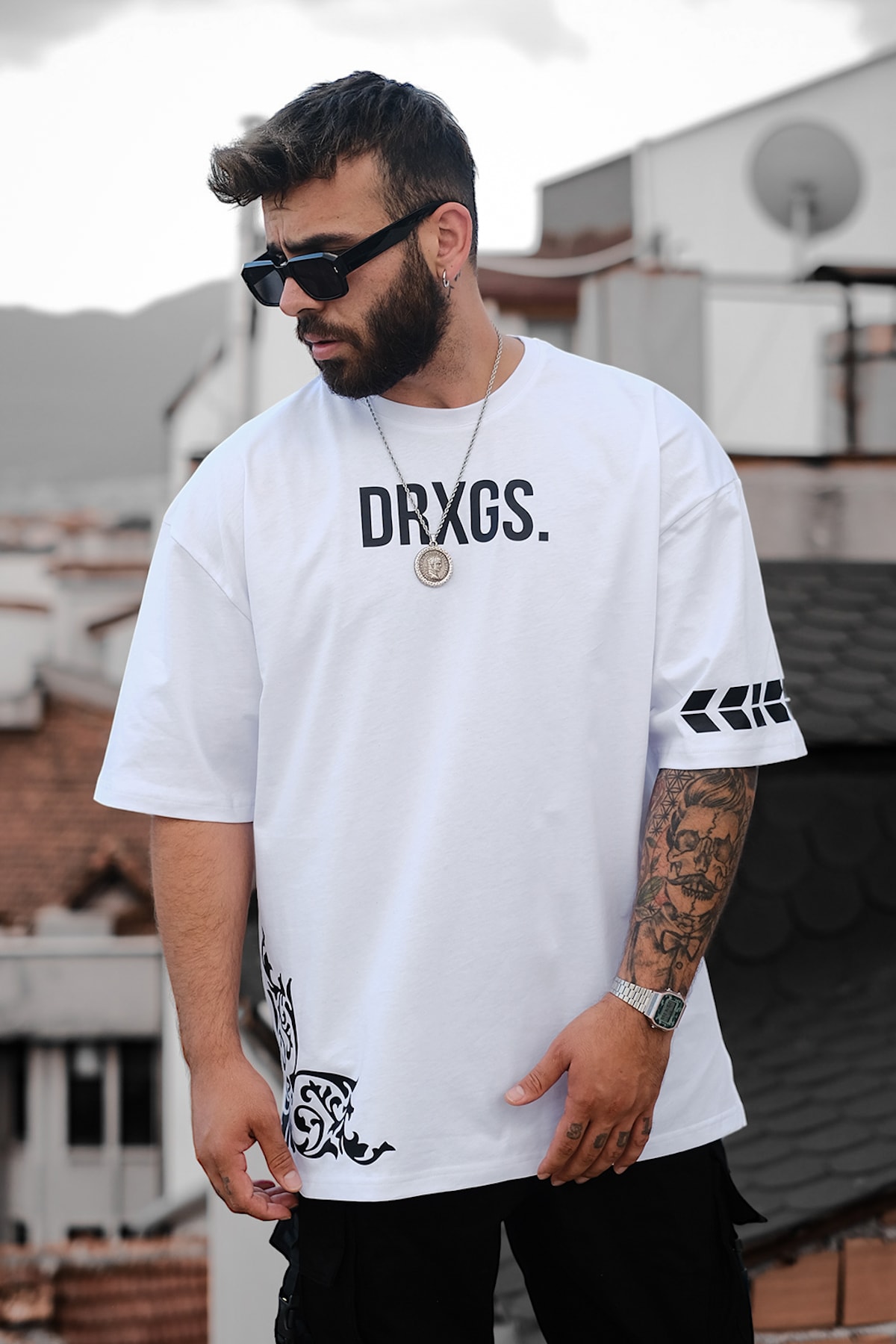 808 DRXGS Sırt ve Kol Baskılı Oversize Tişört