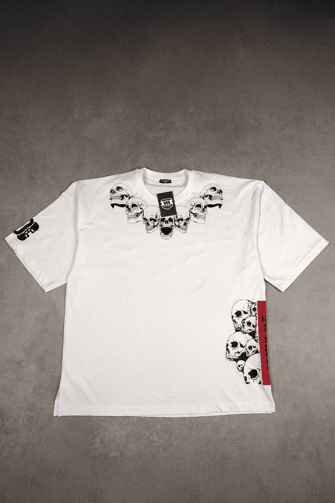 808 Fleshless Skull Baskılı Oversize Tişört - Beyaz