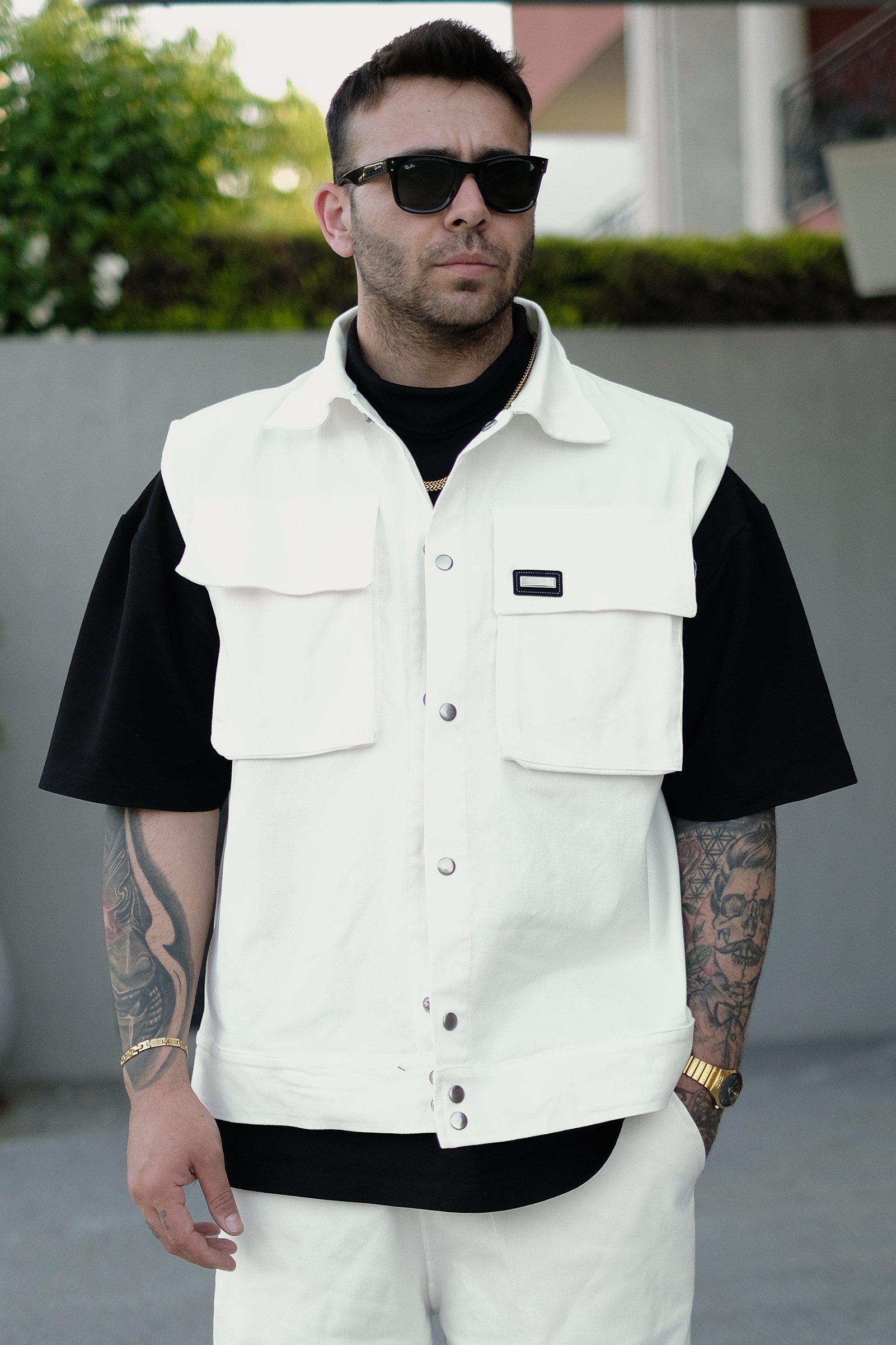 808 Oversize Körük Cep Yelek - Ekru