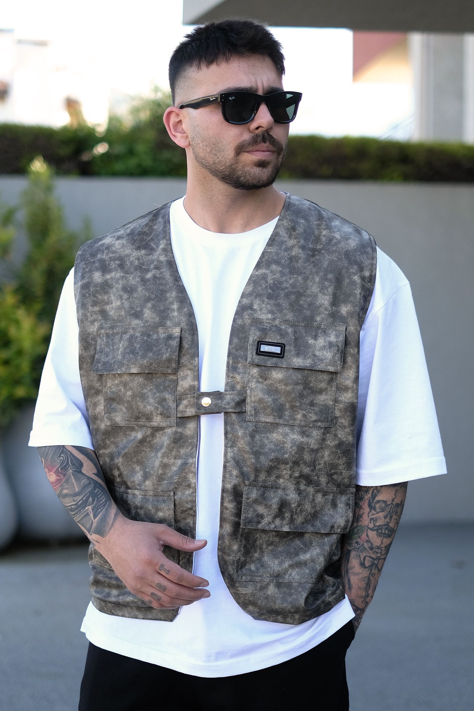 808 Eskitme Efekt Tek Düğme Oversize Yelek