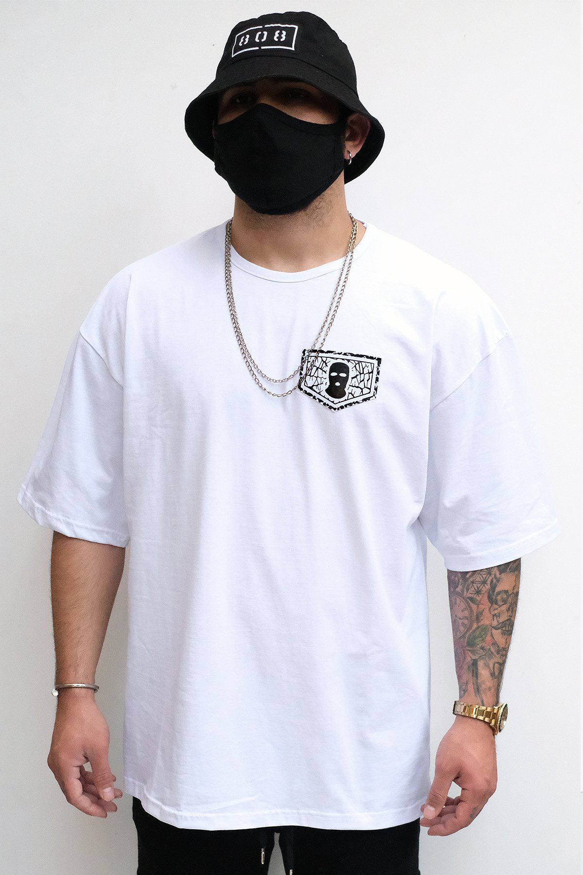 808 '' Ski Mask '' Baskılı Oversize Tişört