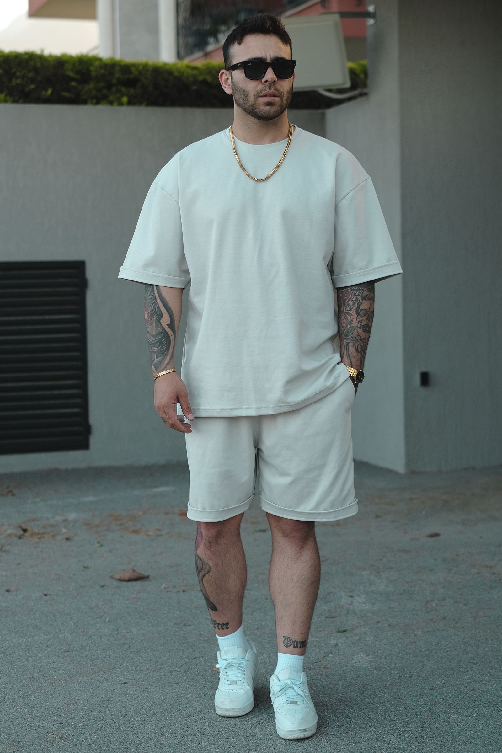 808 Basic Oversize Tok Tişört - Açık Gri