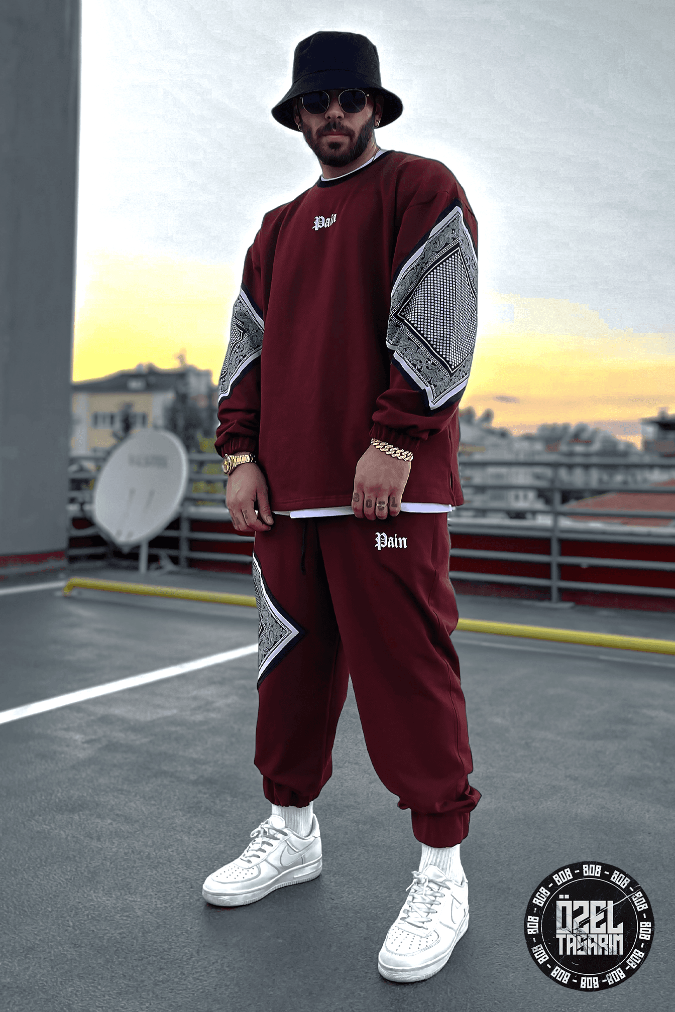 808 Pain Bandana Kontrast Oversize Jogger - Bordo