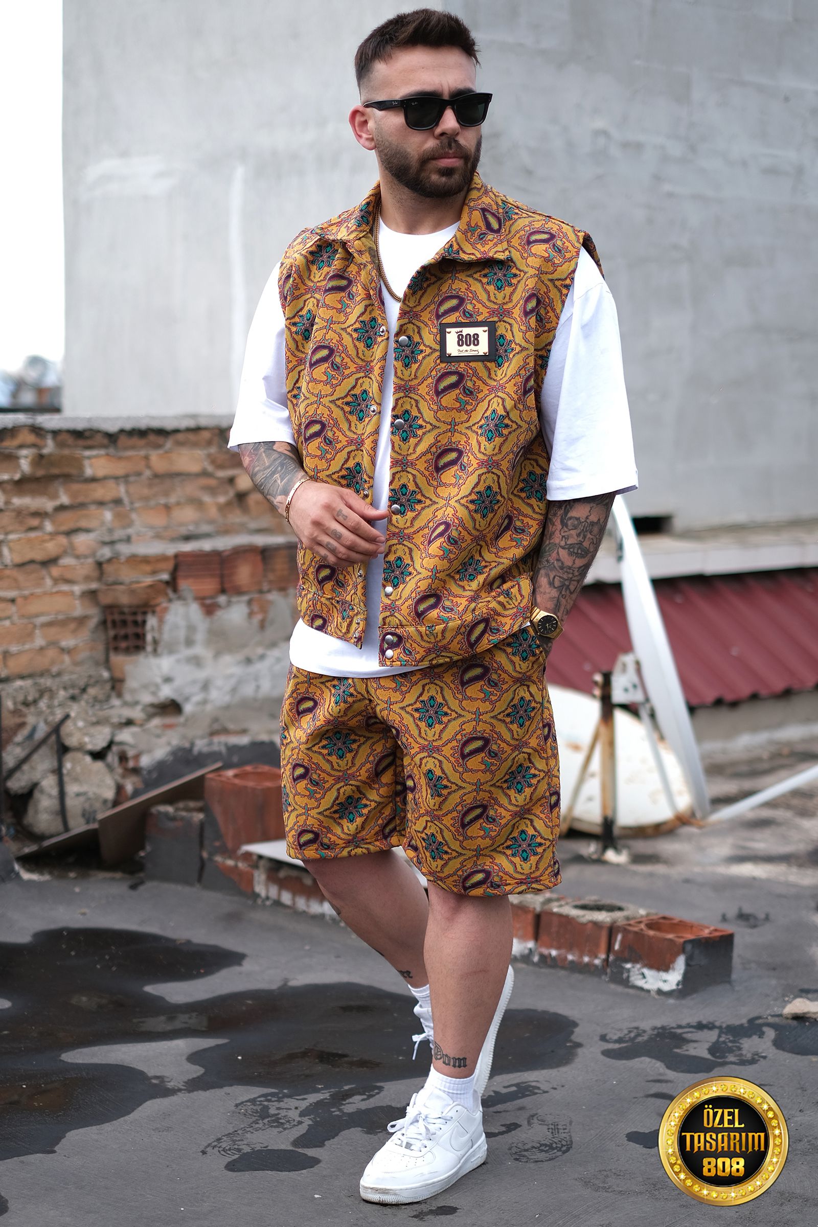 808 Tribal Desen Dokulu Takım (Yelek - Şort)