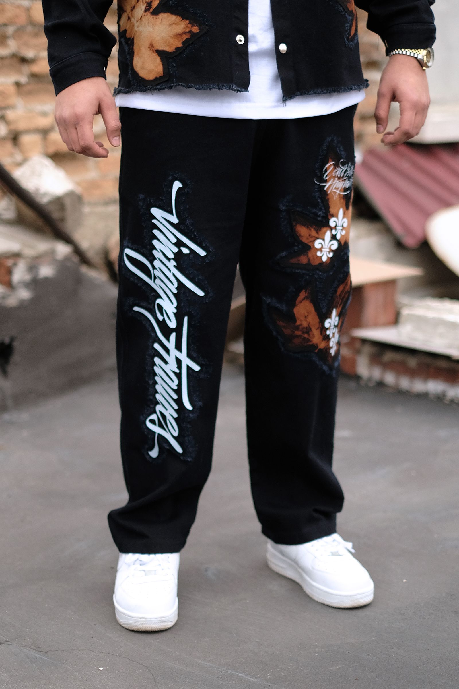 808 Yaprak Efektli Yırtık Detay Özel Tasarım Baggy Jogger