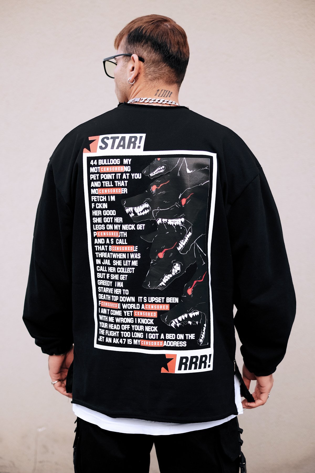 808 RRR! Sırt Baskılı Oversize Fermuar Yırtmaç Sweatshirt