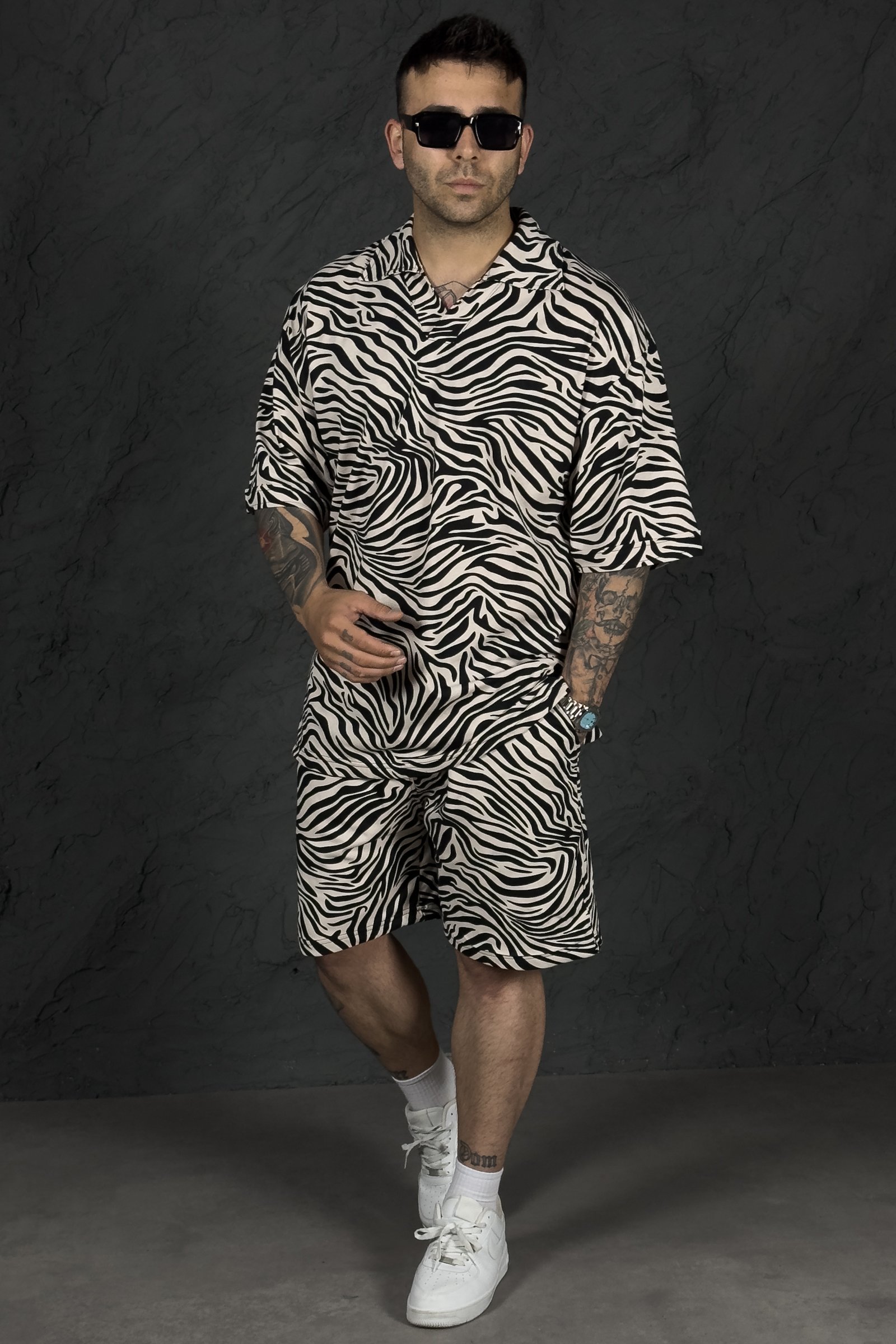 808 Zebra Desen Oversize Yakalı Takım