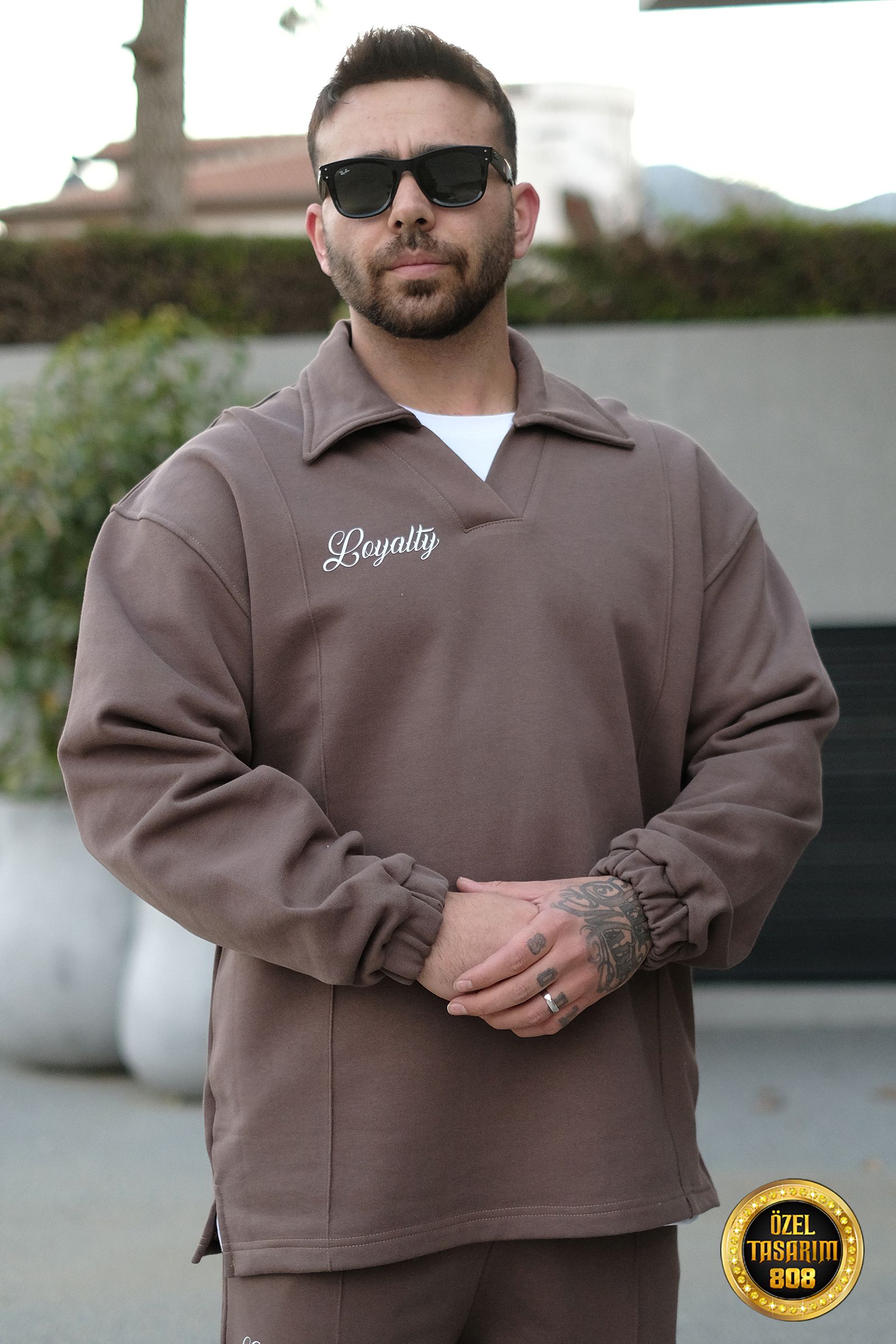 808 Loyalty Baskılı Özel Tasarım Yakalı Sweatshirt