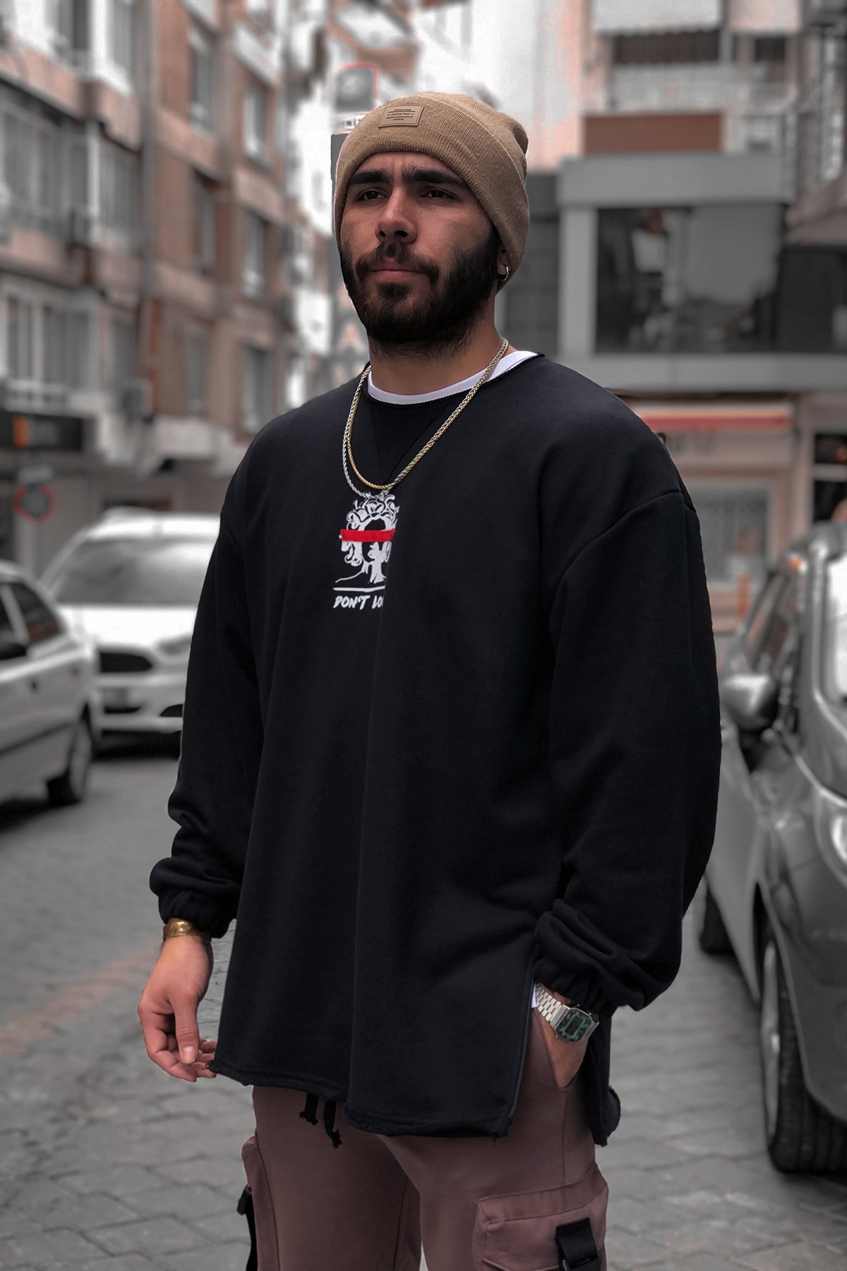 808 "Blindness" Fermuar Yırtmaç Oversize Sweatshirt