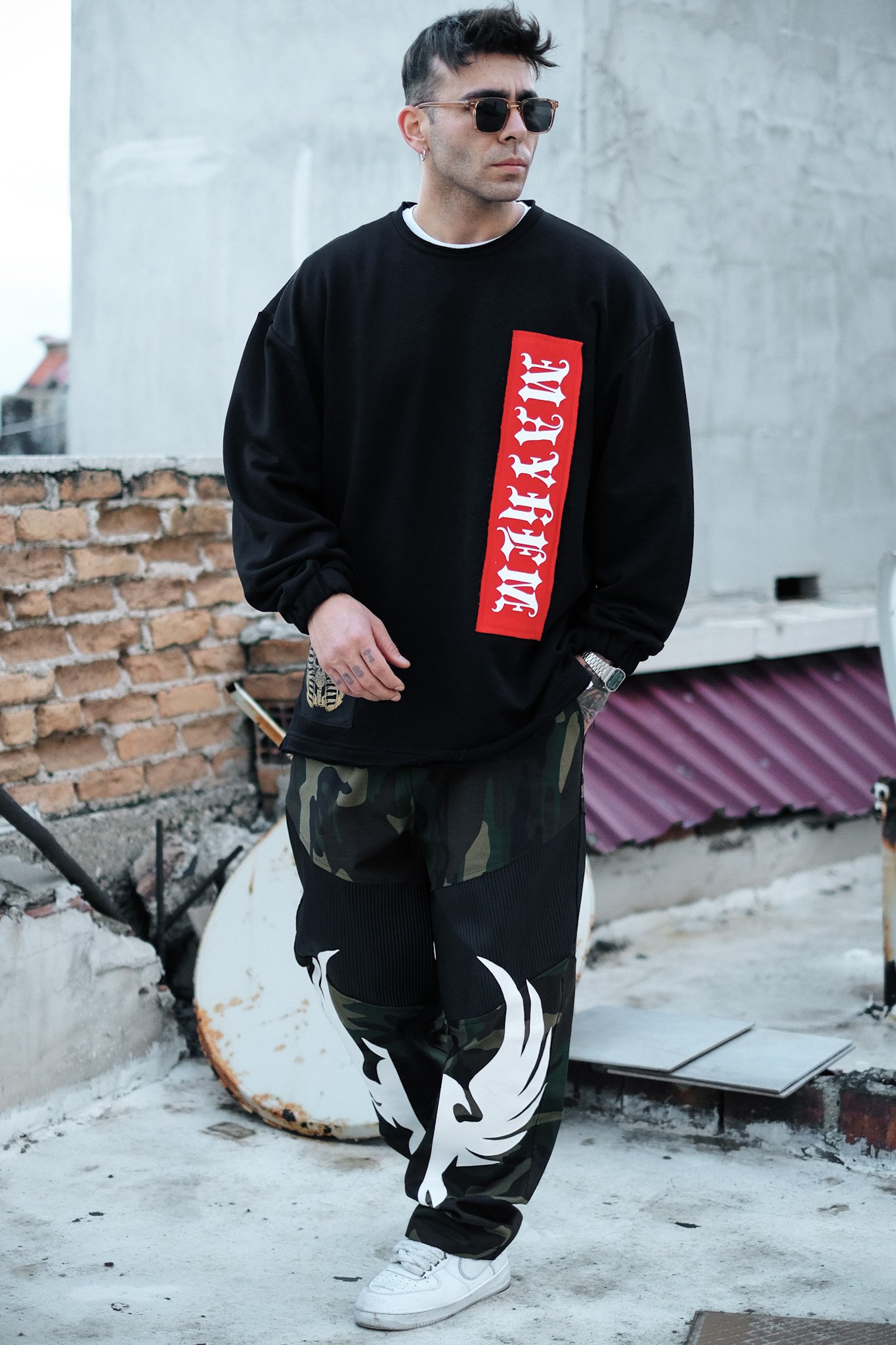 808 ''Bad Men'' Baskılı Fermuar Yırtmaç Oversize Sweatshirt