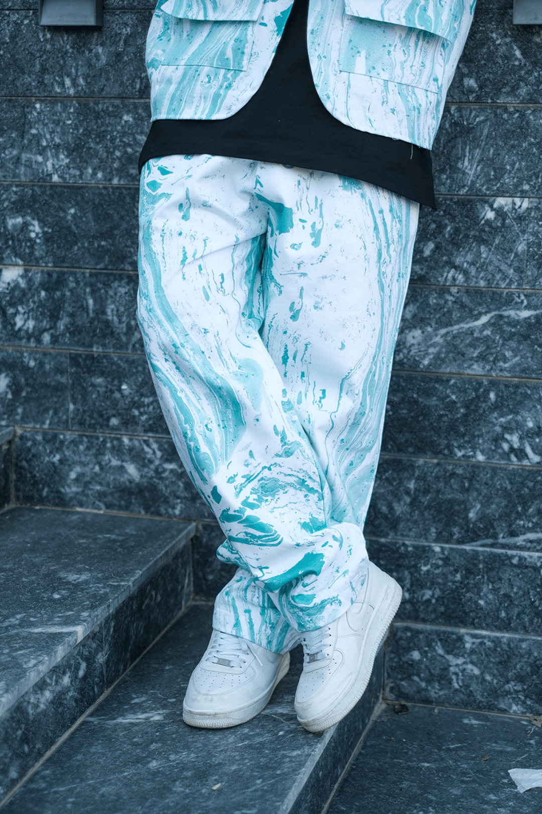 808 Batik Desen Oversize Tek Düğme Kot Takım (Yelek + Jogger)