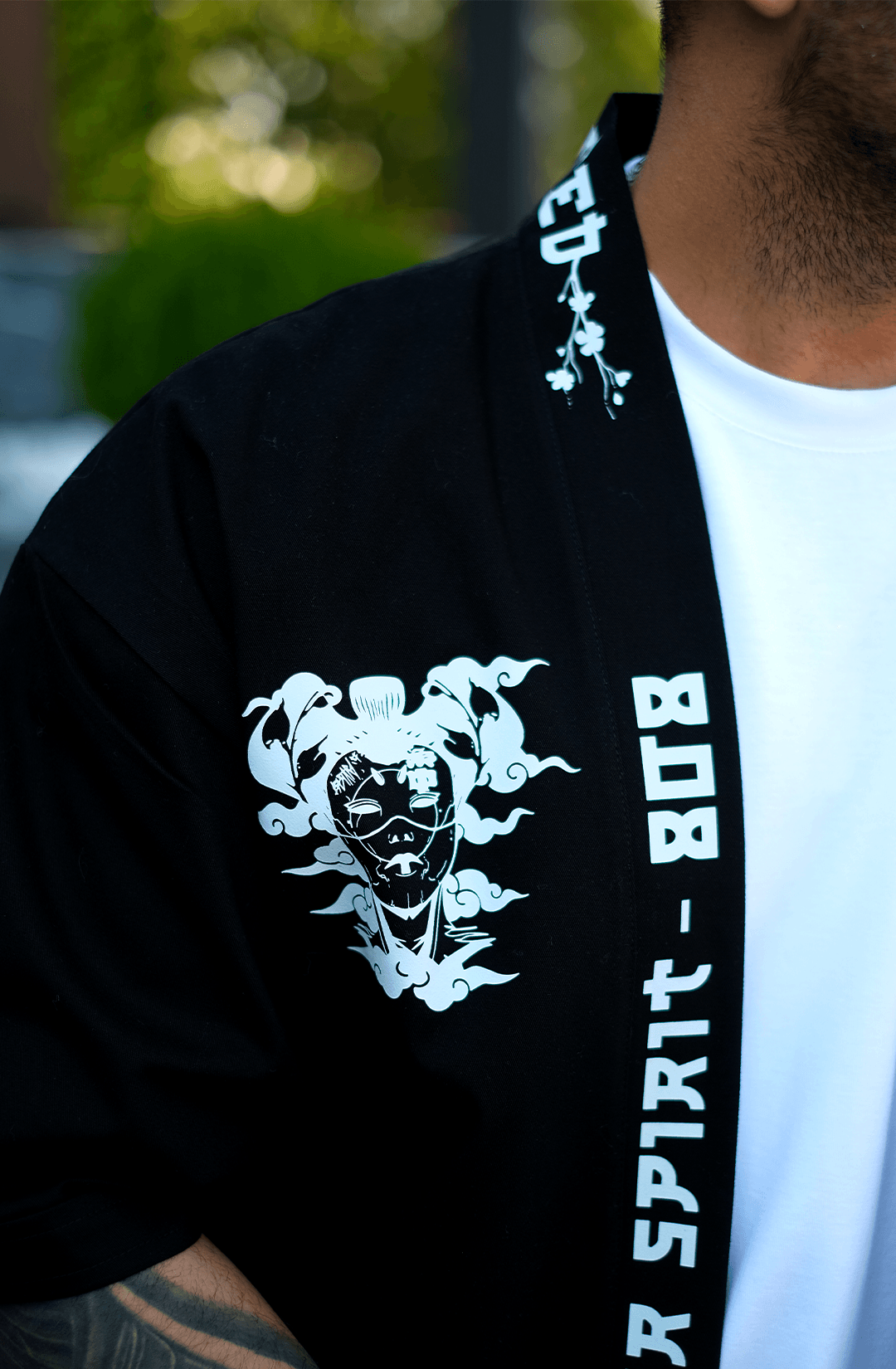 808 Orochi Baskı Detay Oversize Kimono - Siyah