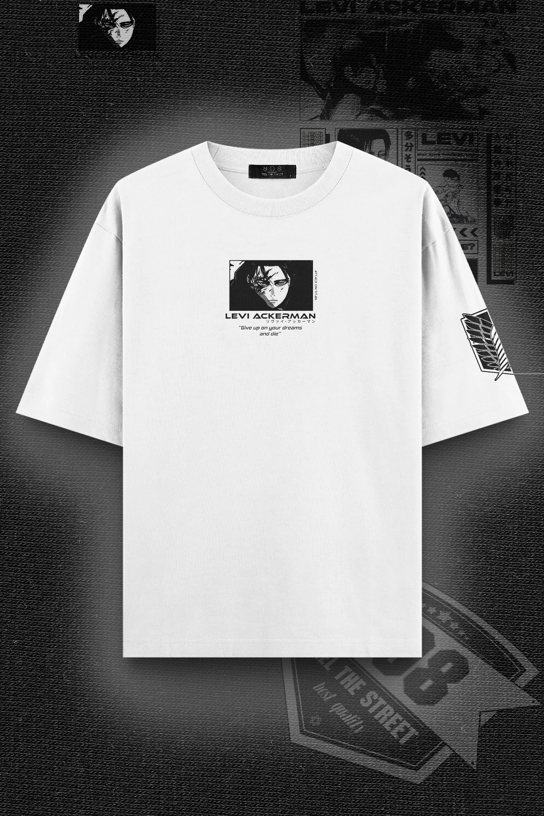 808 " Levi Ackerman " Baskılı Oversize Tişört