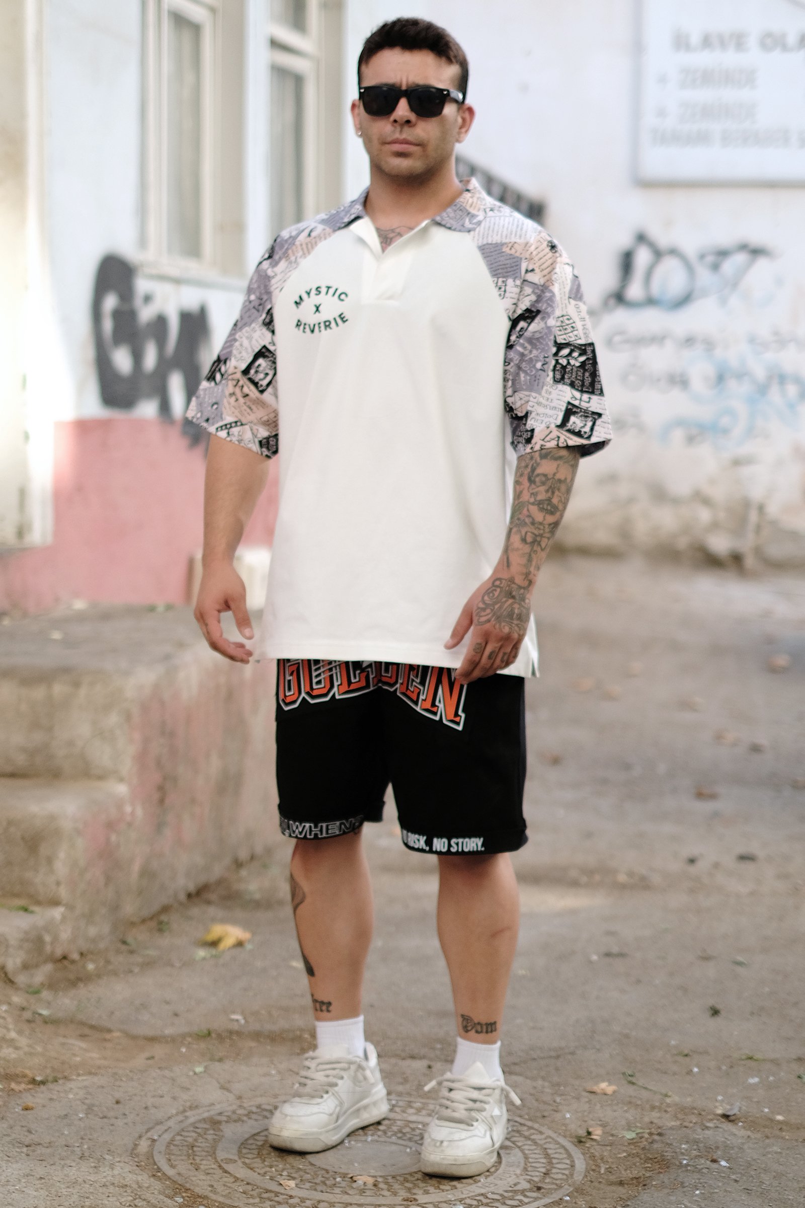 808 Mystic Baskılı Raglan Kol Yakalı Oversize Tişört