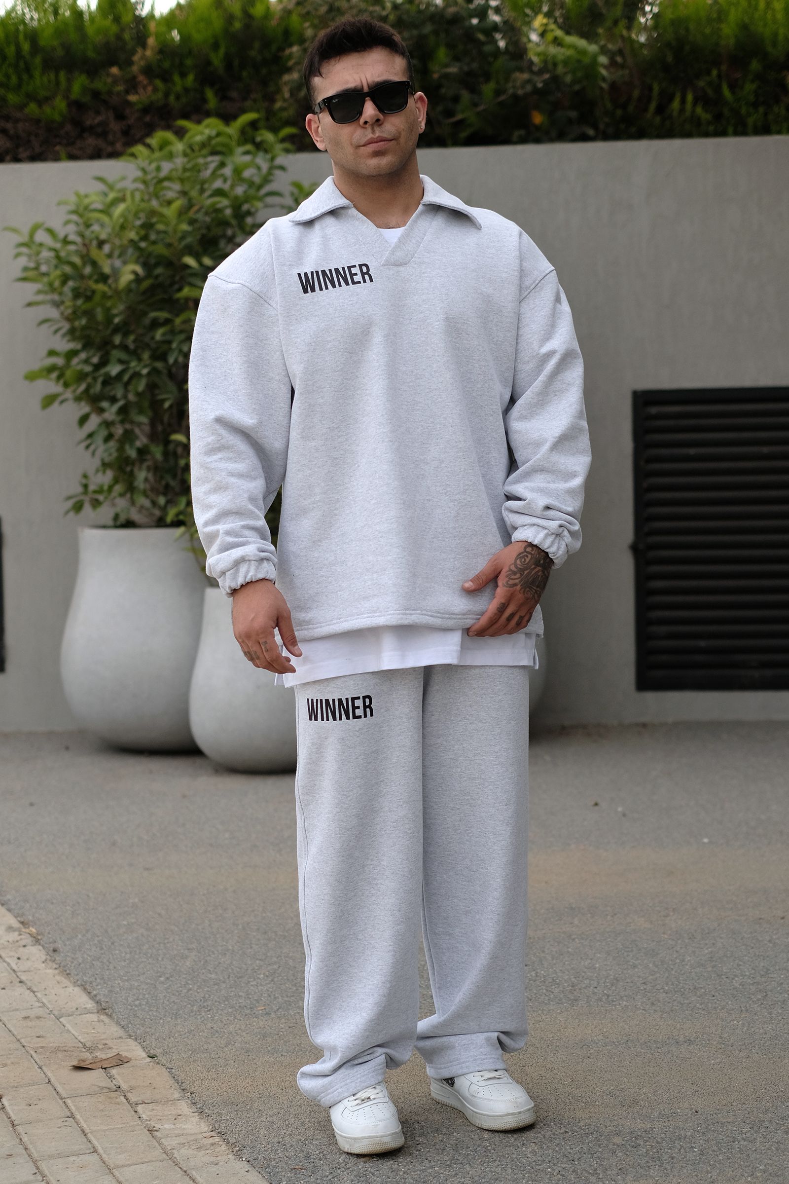 808 Winner Baskılı Özel Tasarım Oversize Jogger - Gri