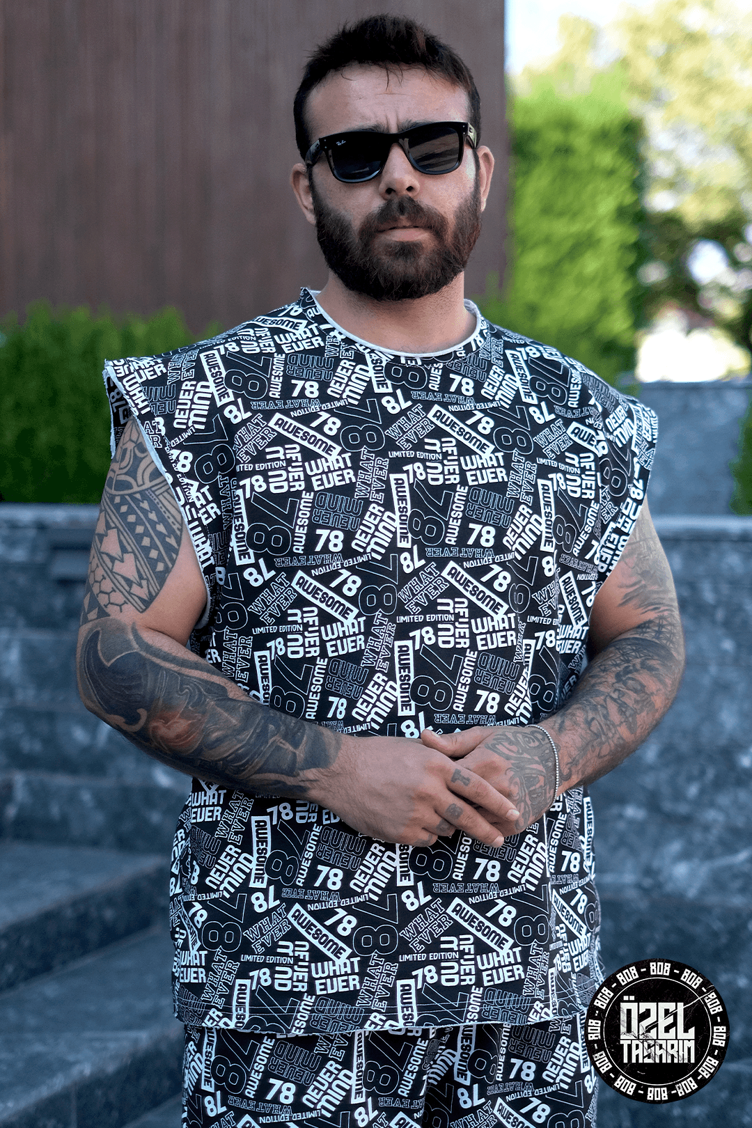 808 78 Desen Tok Oversize Kolsuz Tişört