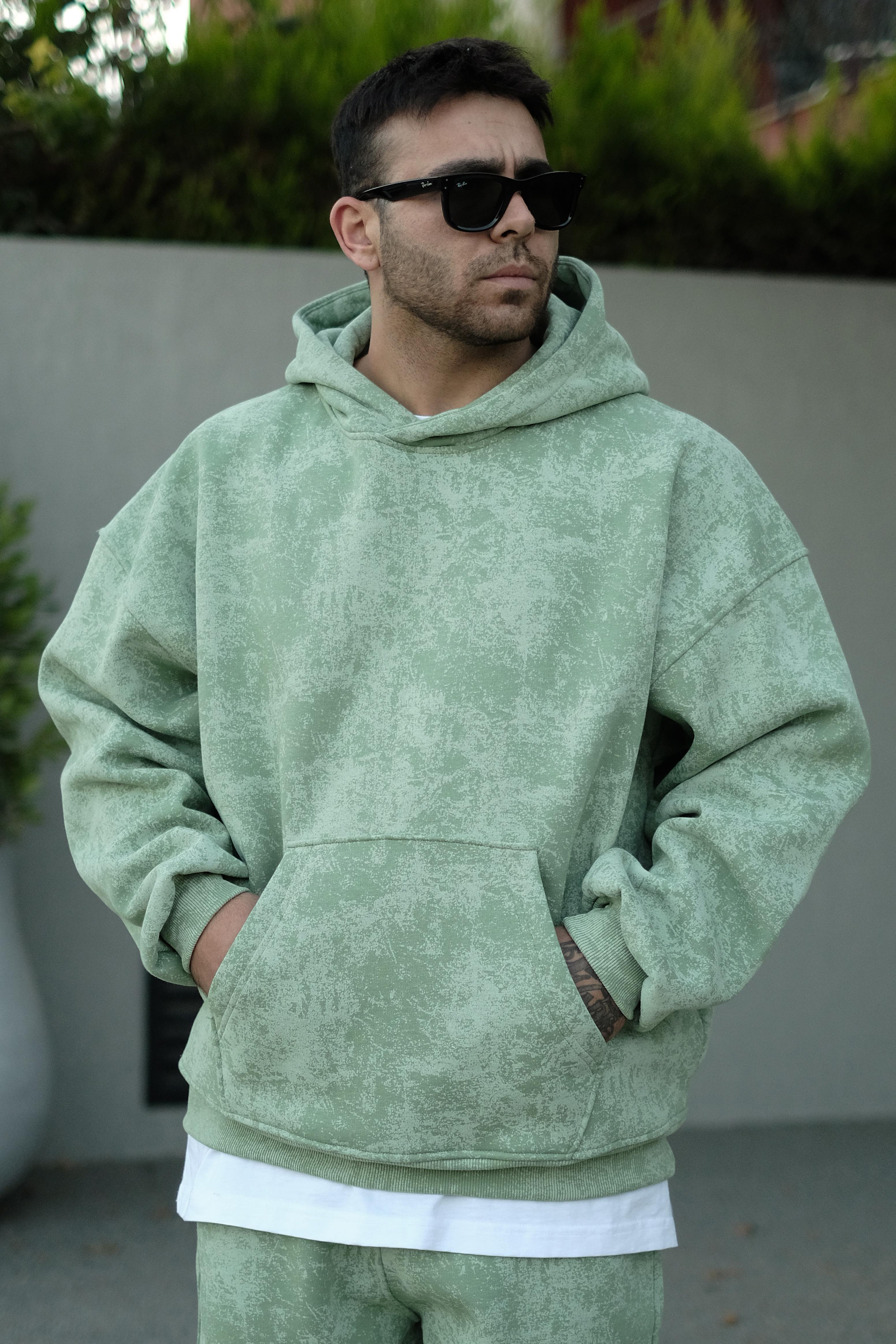 808 Eskitme Efekt Extra Oversize Puff Hoodie