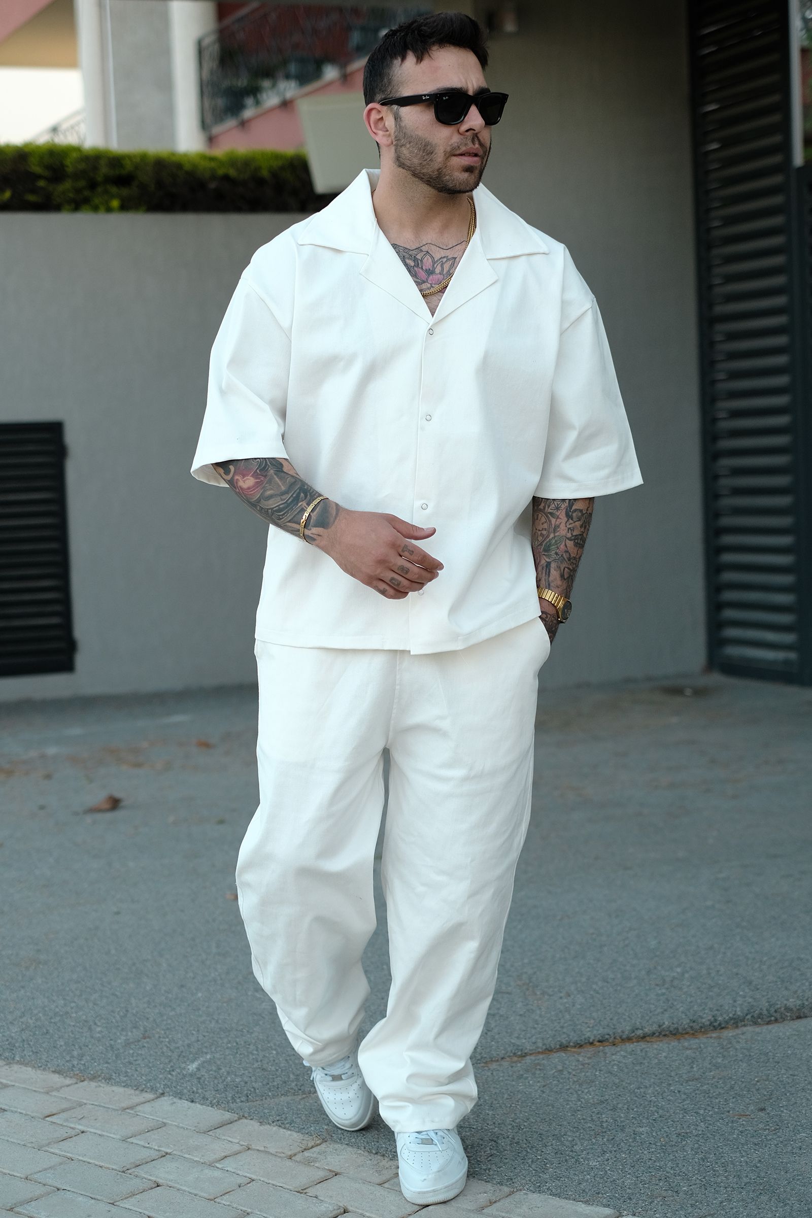 808 Oversize Basic Takım (Gömlek + Jogger) - Ekru