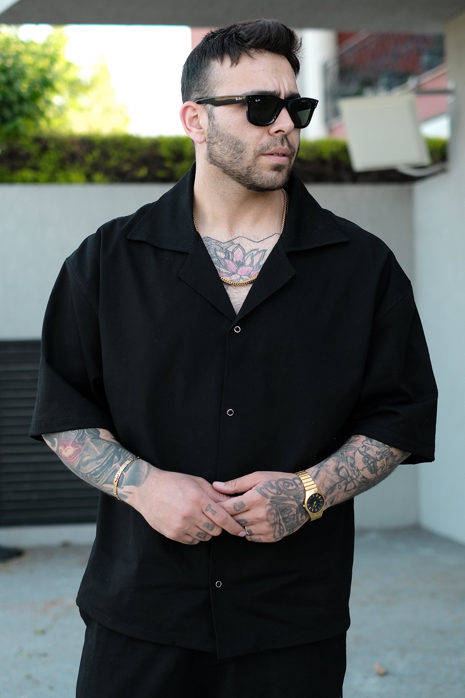 808 Oversize Basic Gömlek - Siyah