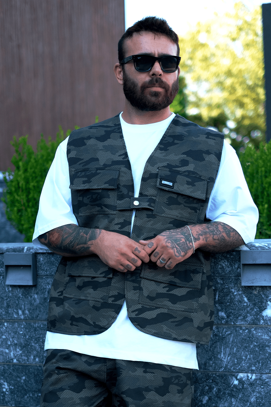 808 Shadow Camo Street Desen Tek Düğme Oversize Yelek