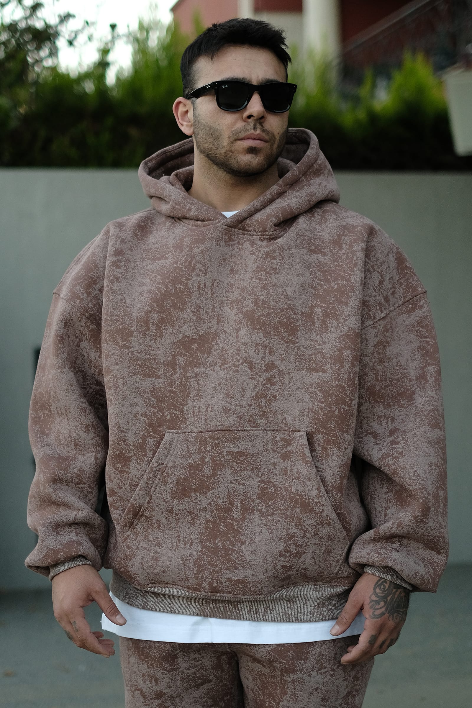 808 Eskitme Efekt Extra Oversize Puff Hoodie - Kahverengi