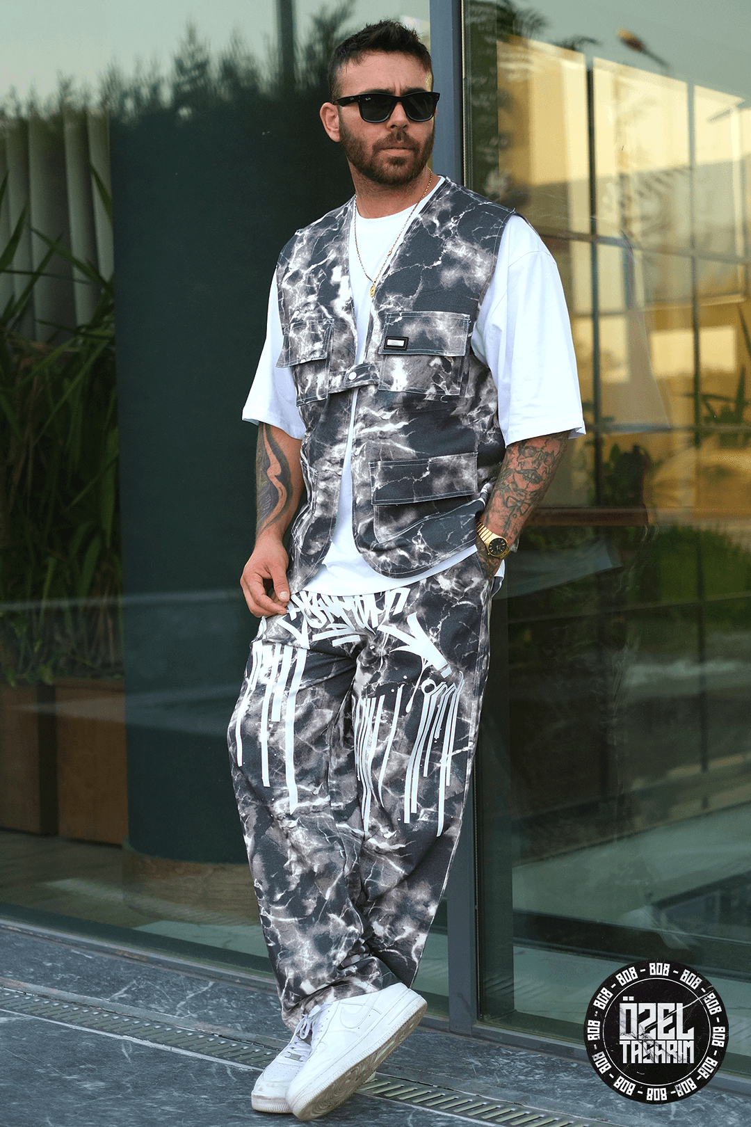 808 marble Desen Oversize Takım ( Yelek + pantolon )