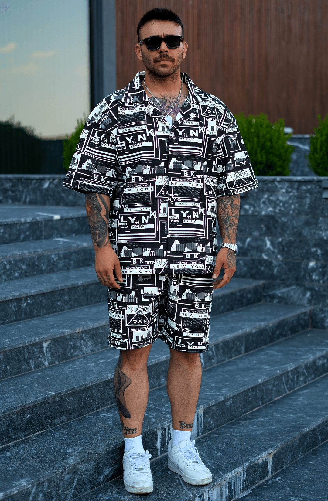 808 NYC Desen Tok V Yaka Oversize  Gömlek