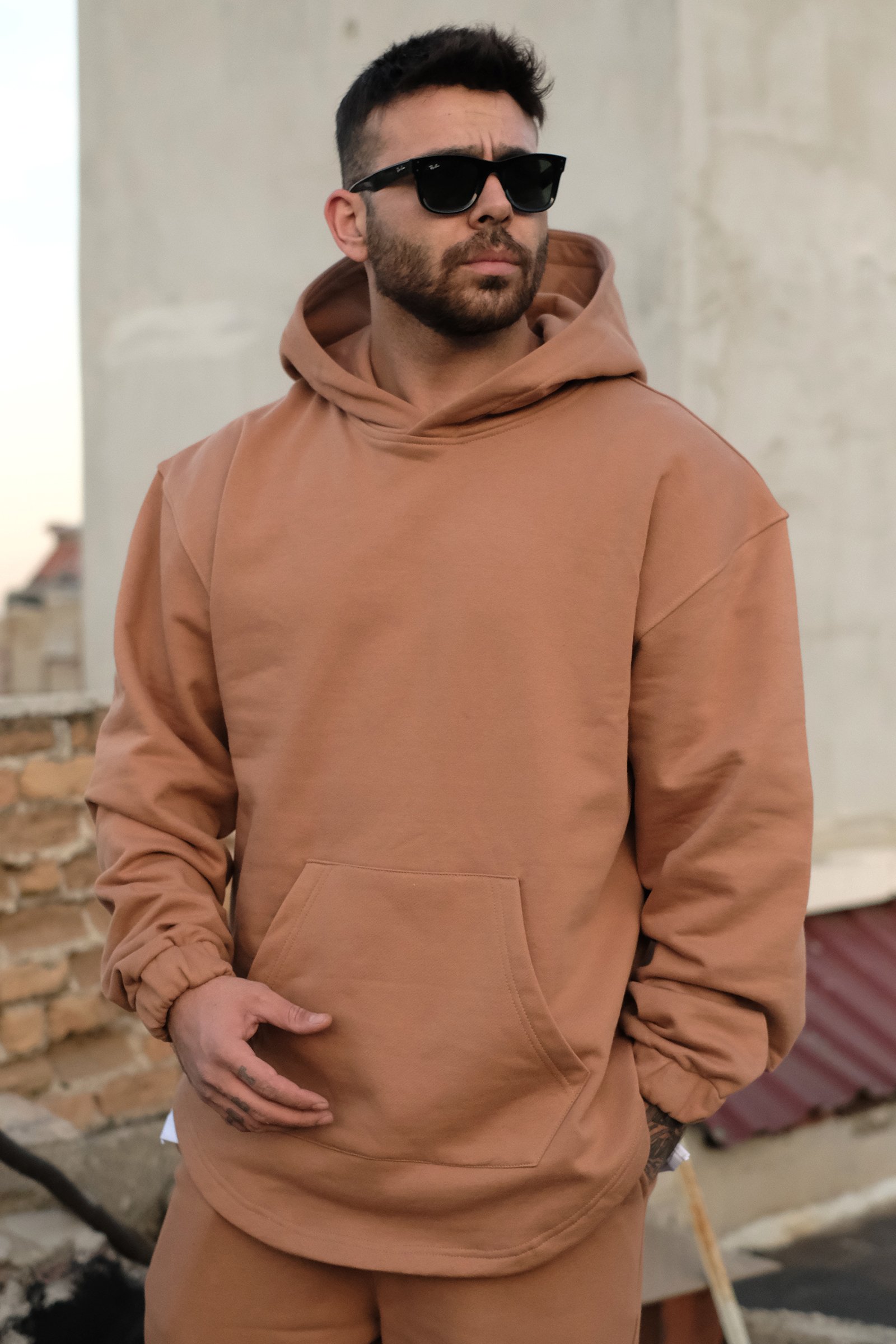 808 Oval Kesim Basic Oversize Hoodie - Camel