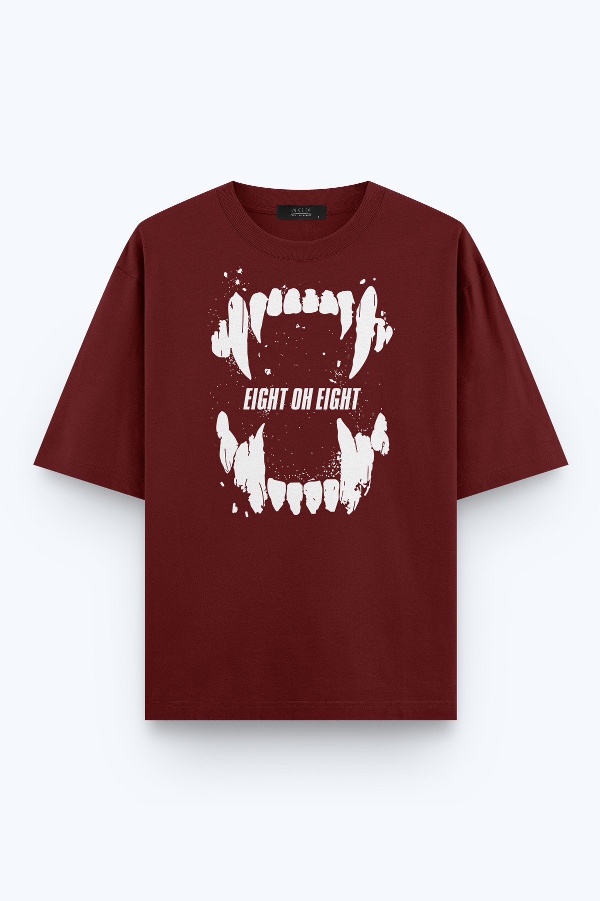 808 Wild Teeth Baskılı Oversize Tişört - Bordo