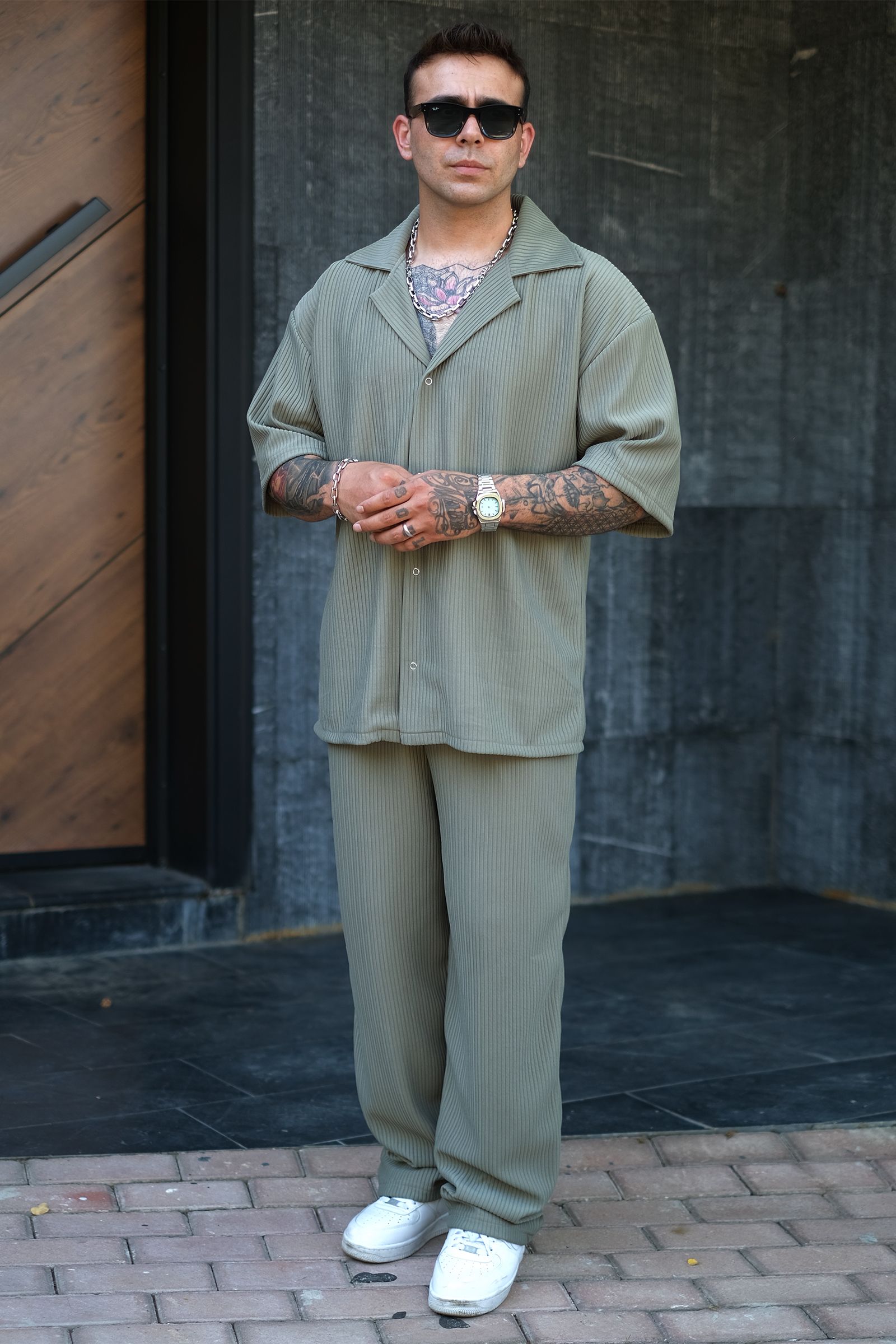 808 Fitil Dokulu Baggy Tok Jogger - Açık Haki
