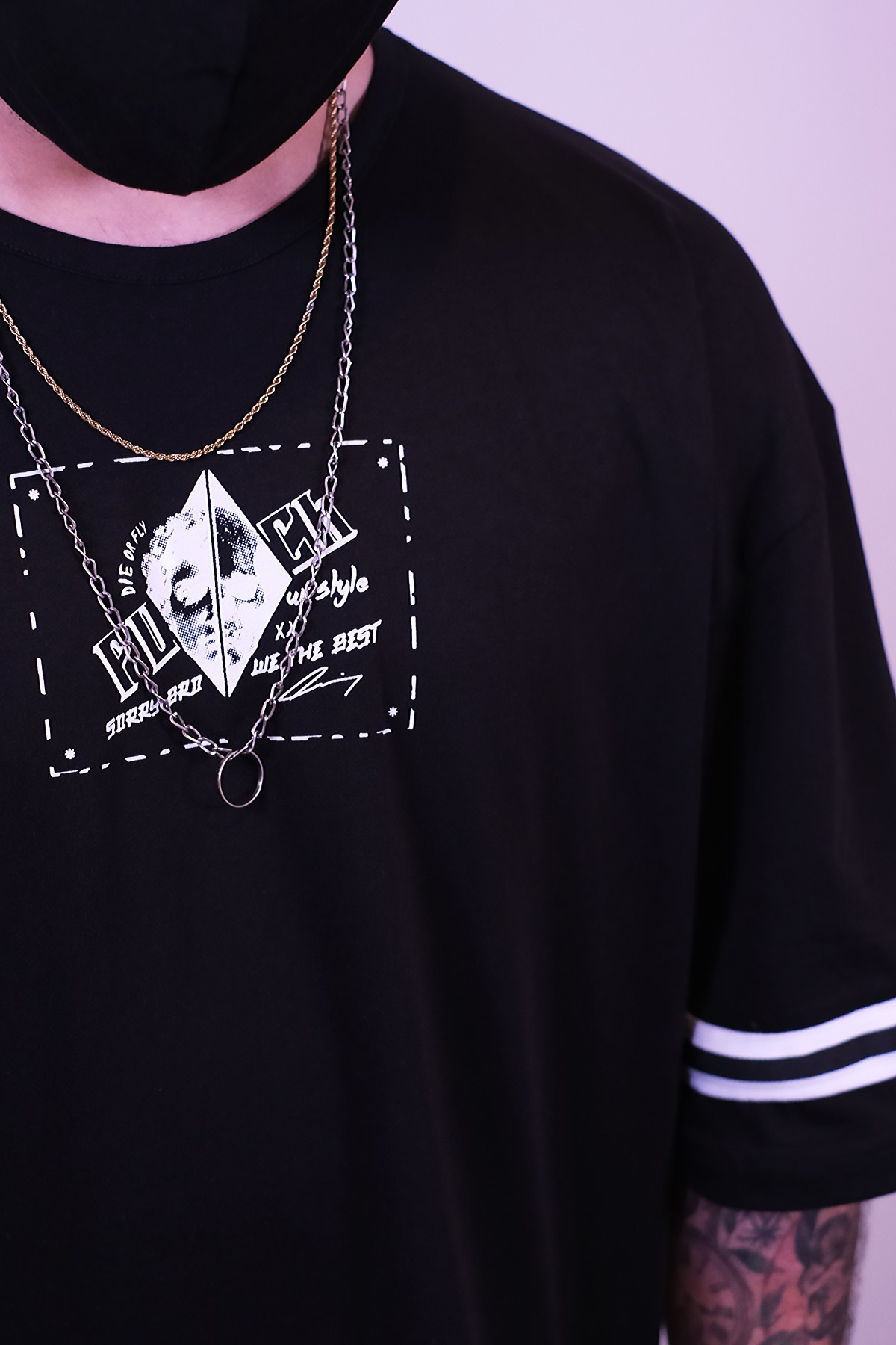 808 Şerit Detay Oversize Tişört