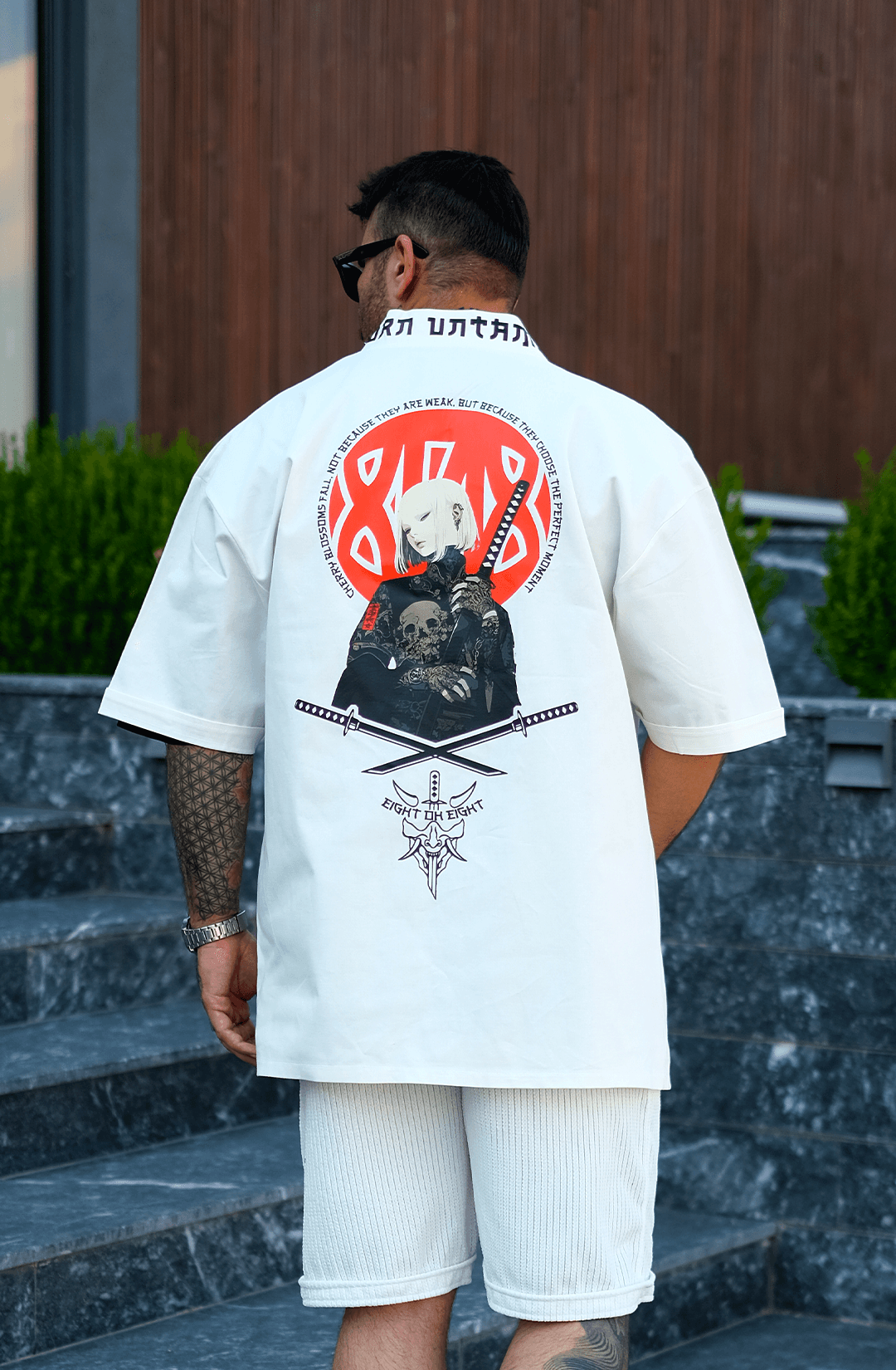 808 Orochi Baskı Detay Oversize Kimono - Ekru