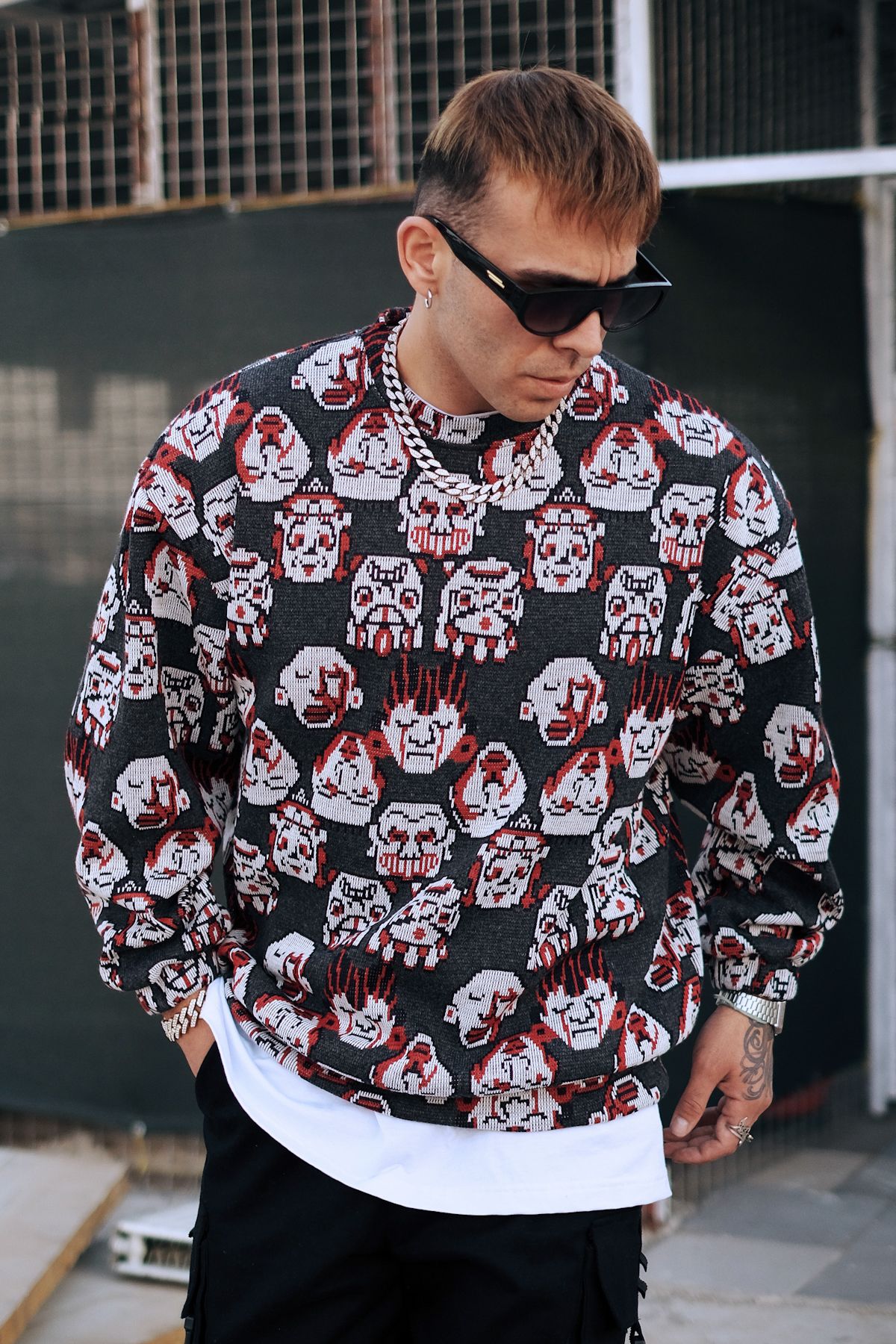 808 Maske Desen Oversize Sweatshirt