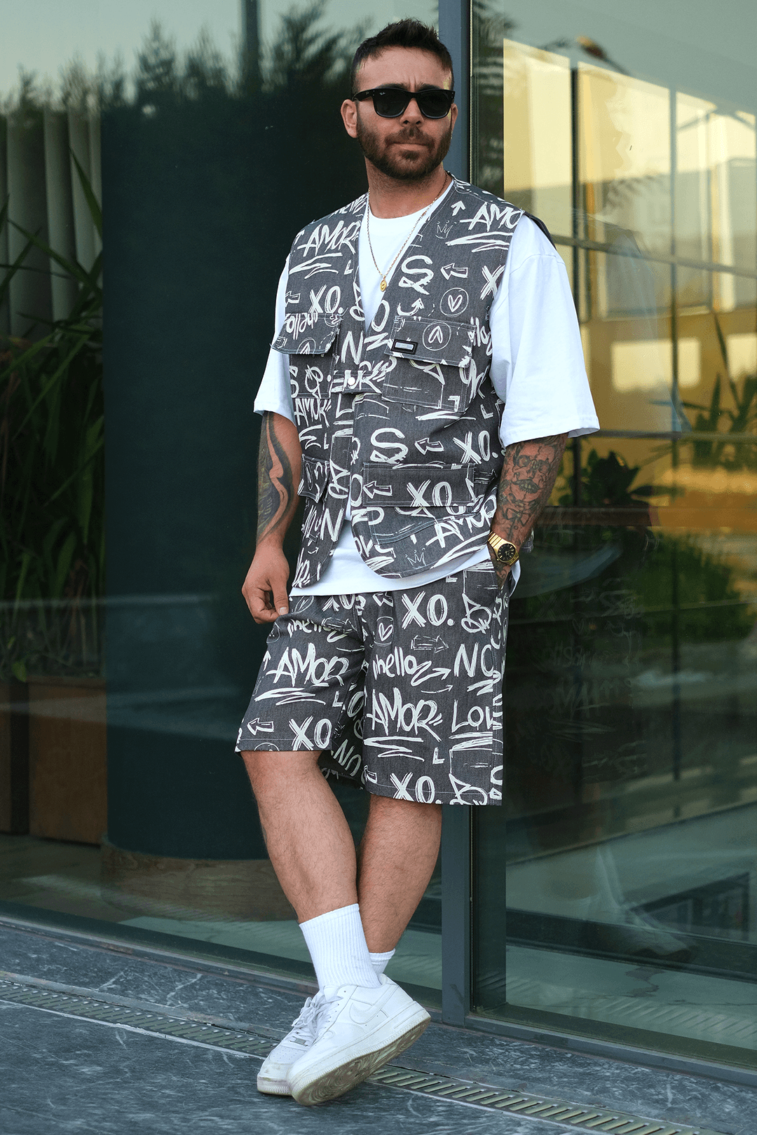 808 XO City Desen Oversize Takım ( Yelek + Şort )