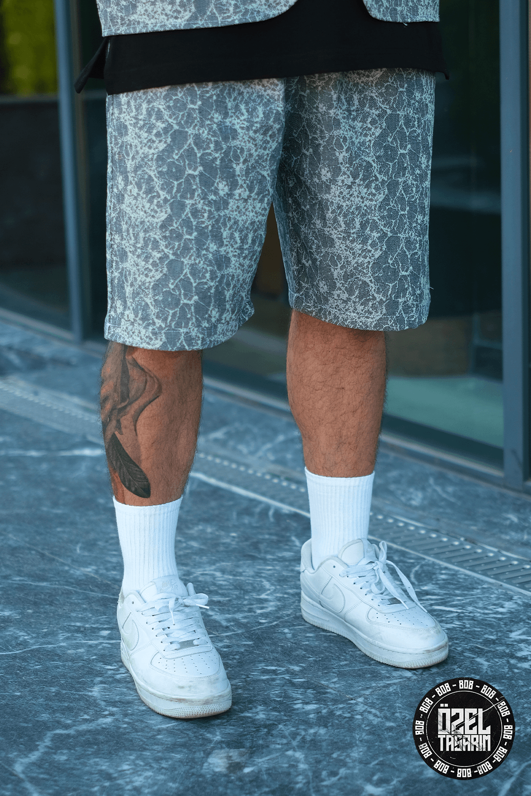 808  Buz Mermer Desen Oversize Şort