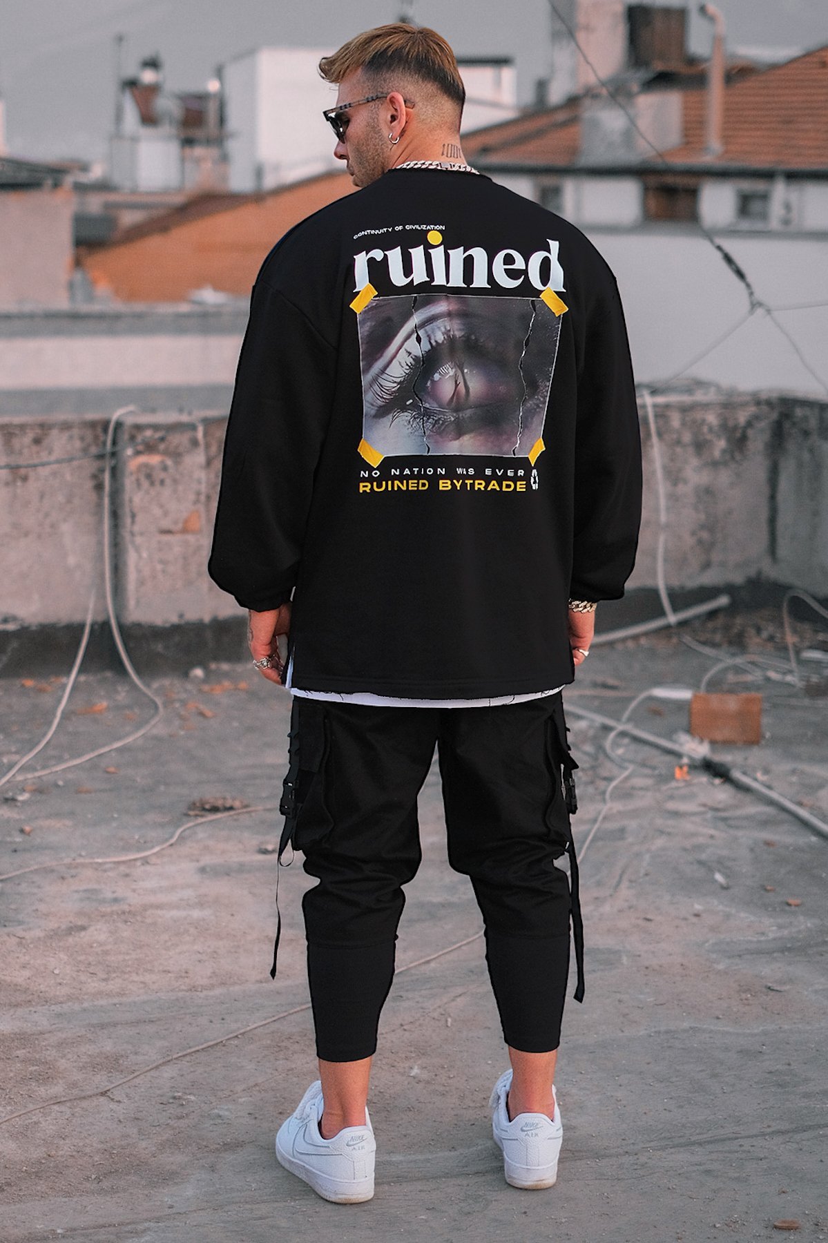 808 Ruined Sırt Baskılı Oversize Sweatshirt