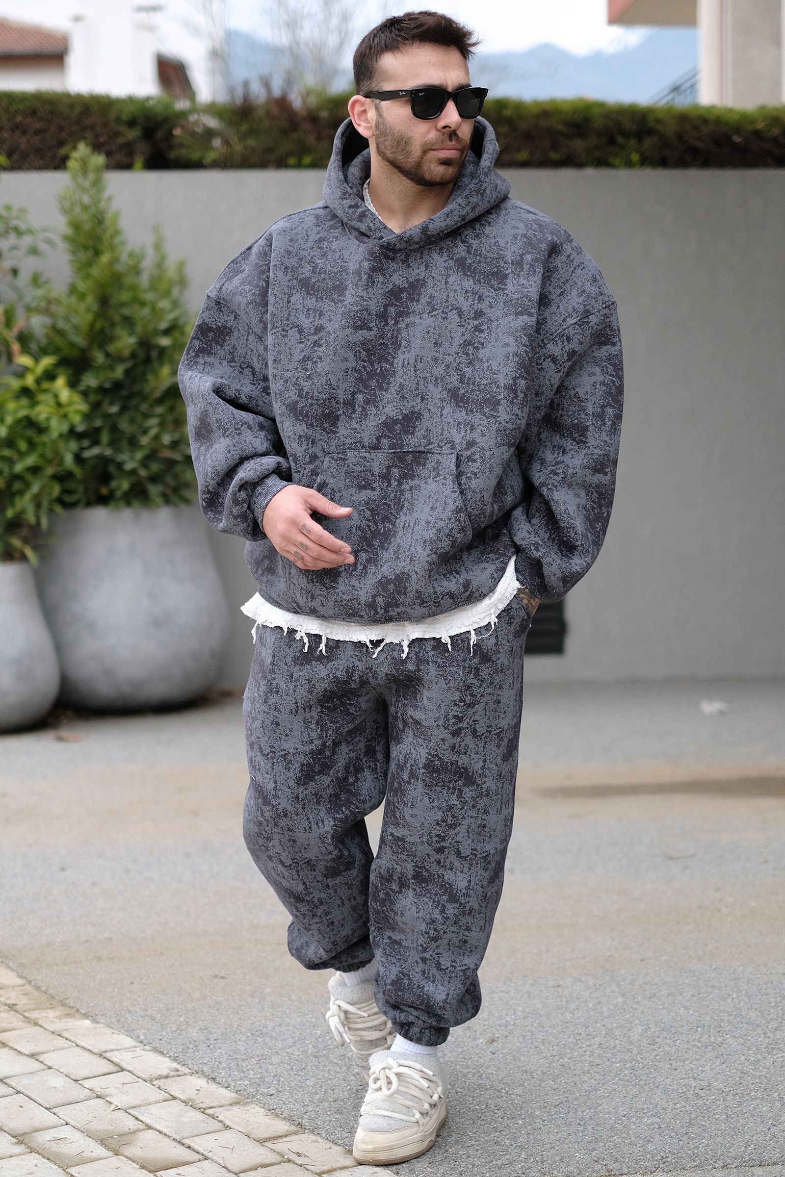 808 Eskitme Efekt Oversize Puff Jogger Eşofman Altı - Antrasit