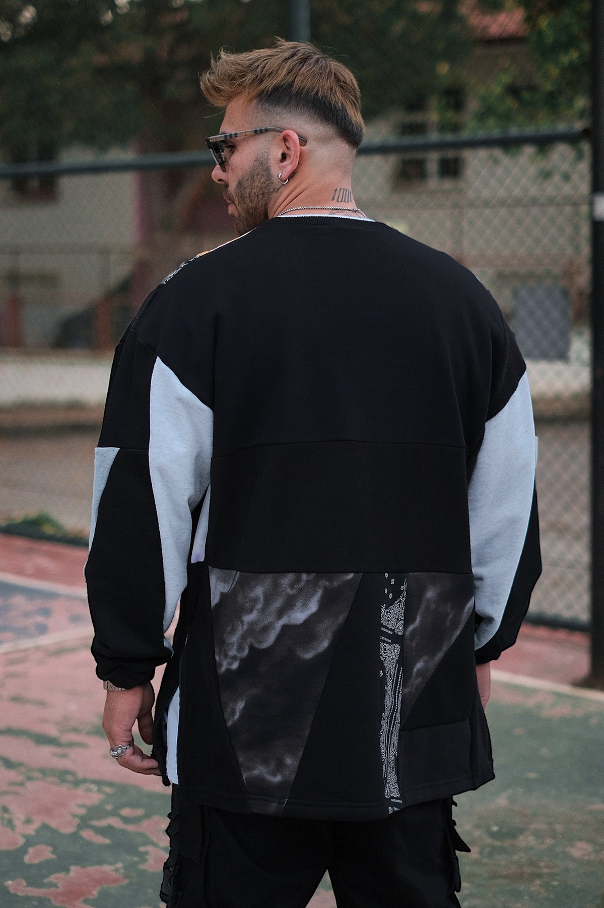 808 Patchwork Fermuar Yırtmaç Oversize Sweatshirt 3