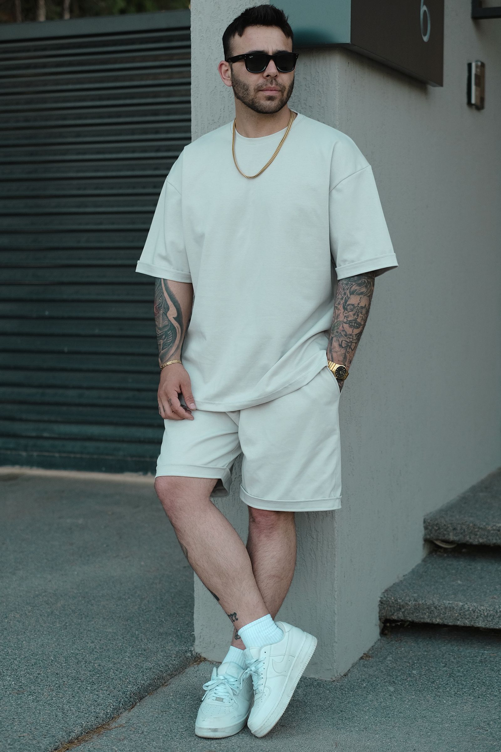 808 Basic Oversize Tok Şort - Açık Gri