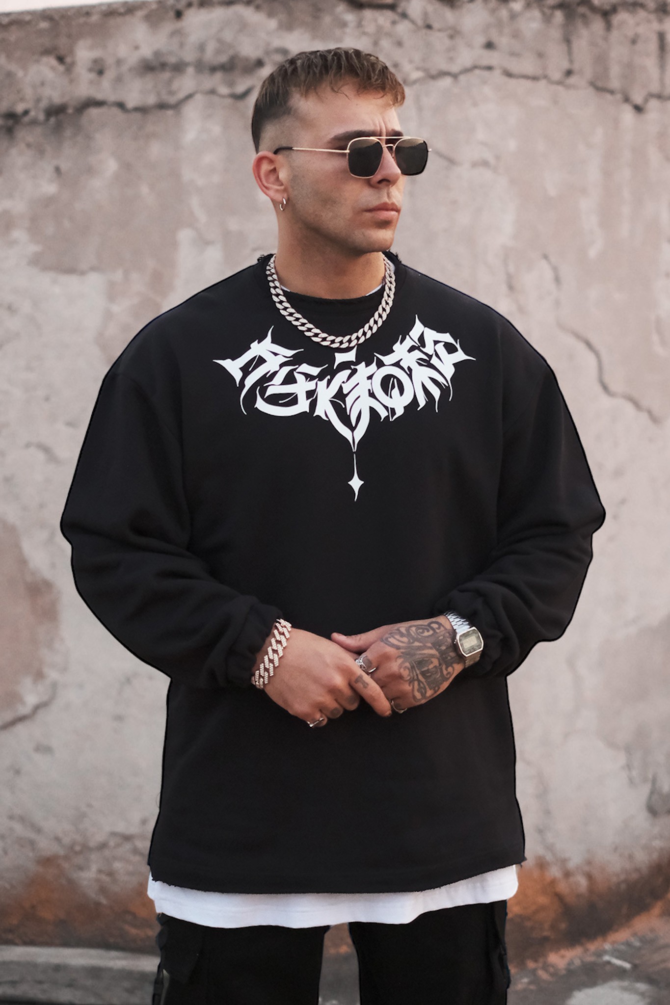 808 Kalifrafi Yaka Baskılı Oversize Sweatshirt