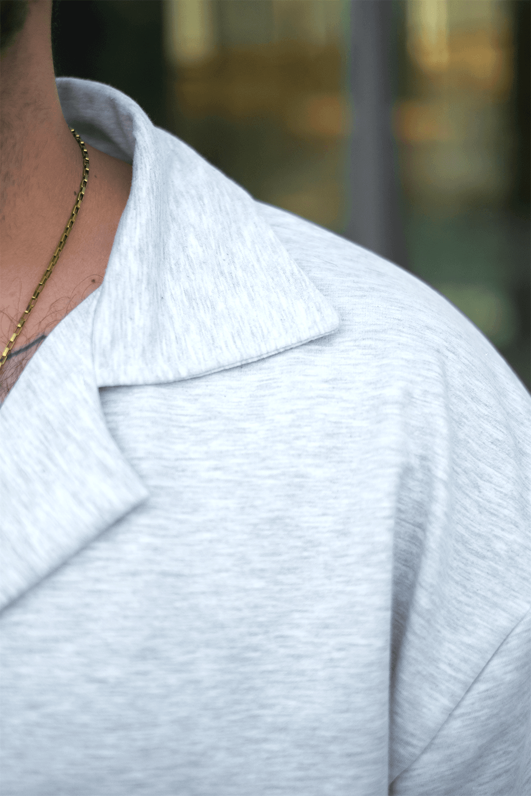 808 Basic V Yaka Oversize Tok Gömlek - Açık Gri Melanj