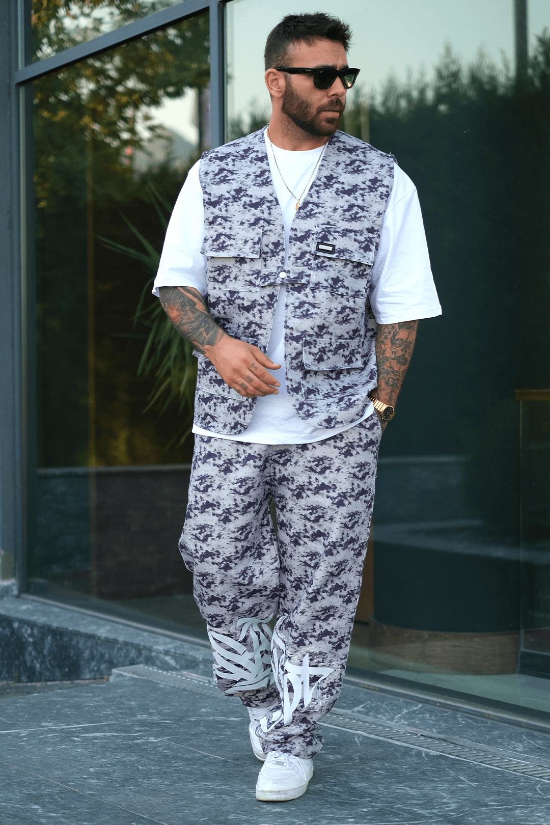 808 Gölge Batik Desen Oversize Takım ( Yelek + Şort )