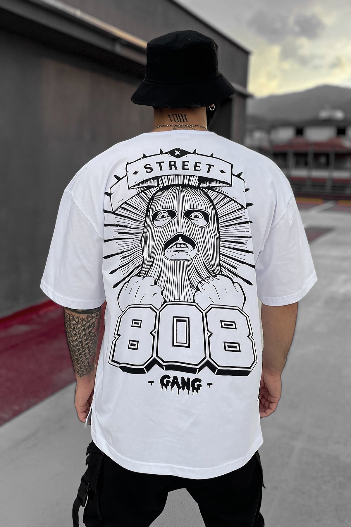 808 '' 808 GANG '' Baskılı Oversize Tişört - Beyaz