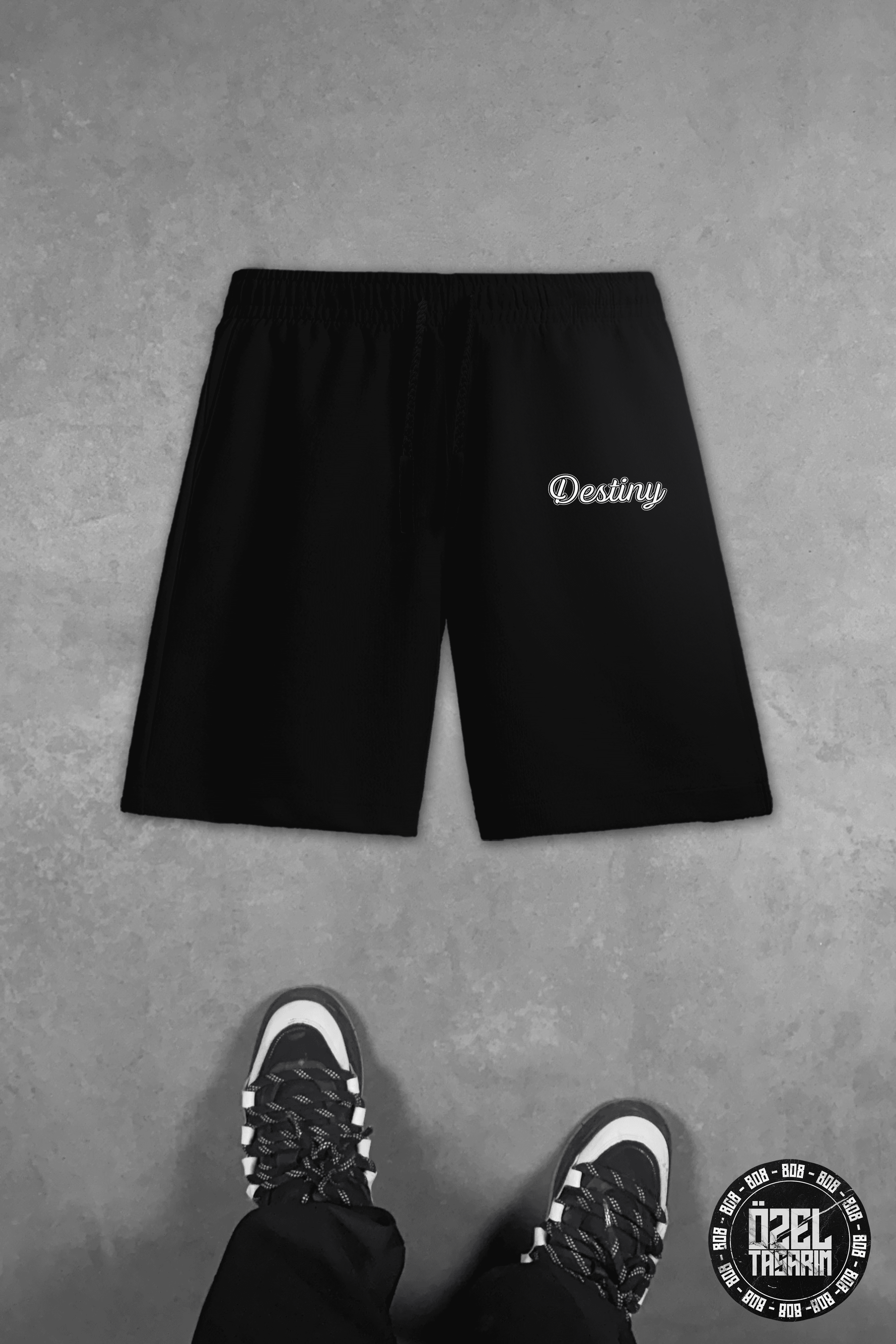 808 " Destiny " Baskılı Oversize Şort - Siyah