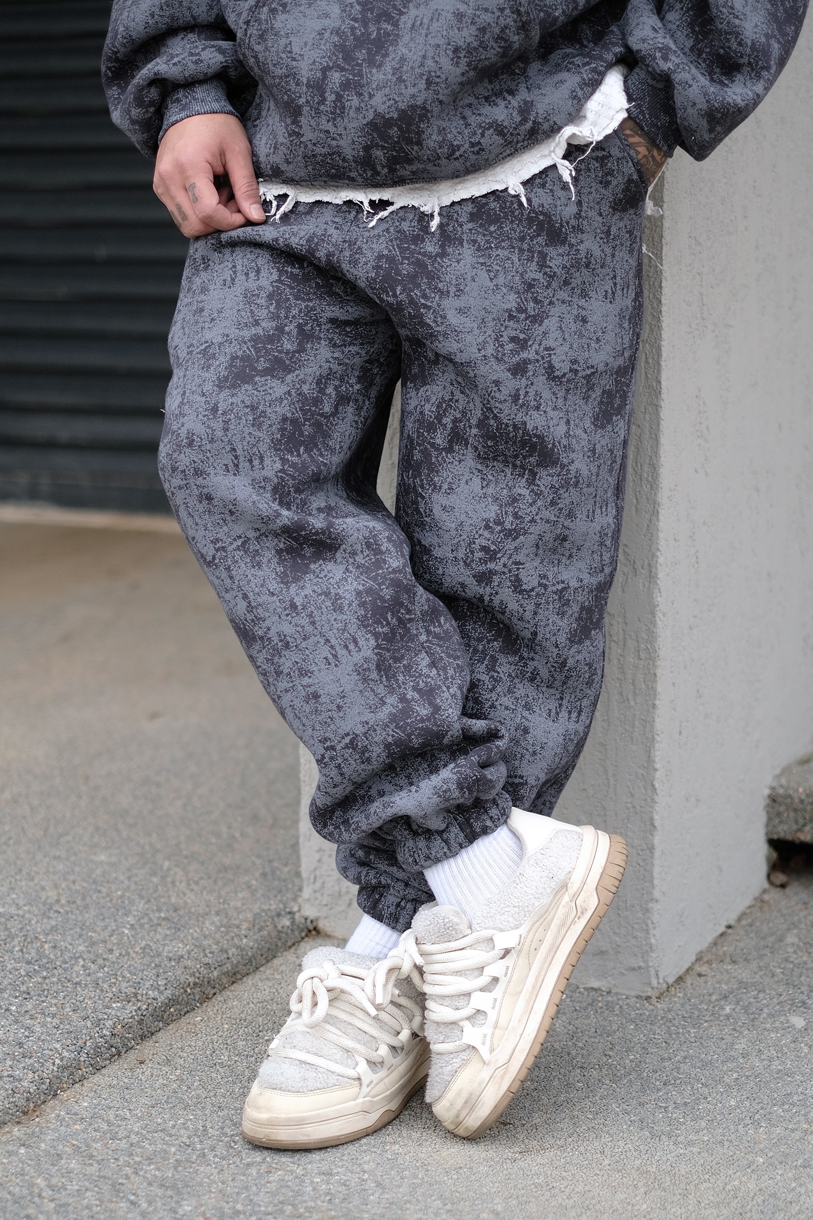 808 Eskitme Efekt Oversize Puff Jogger Eşofman Altı - Antrasit