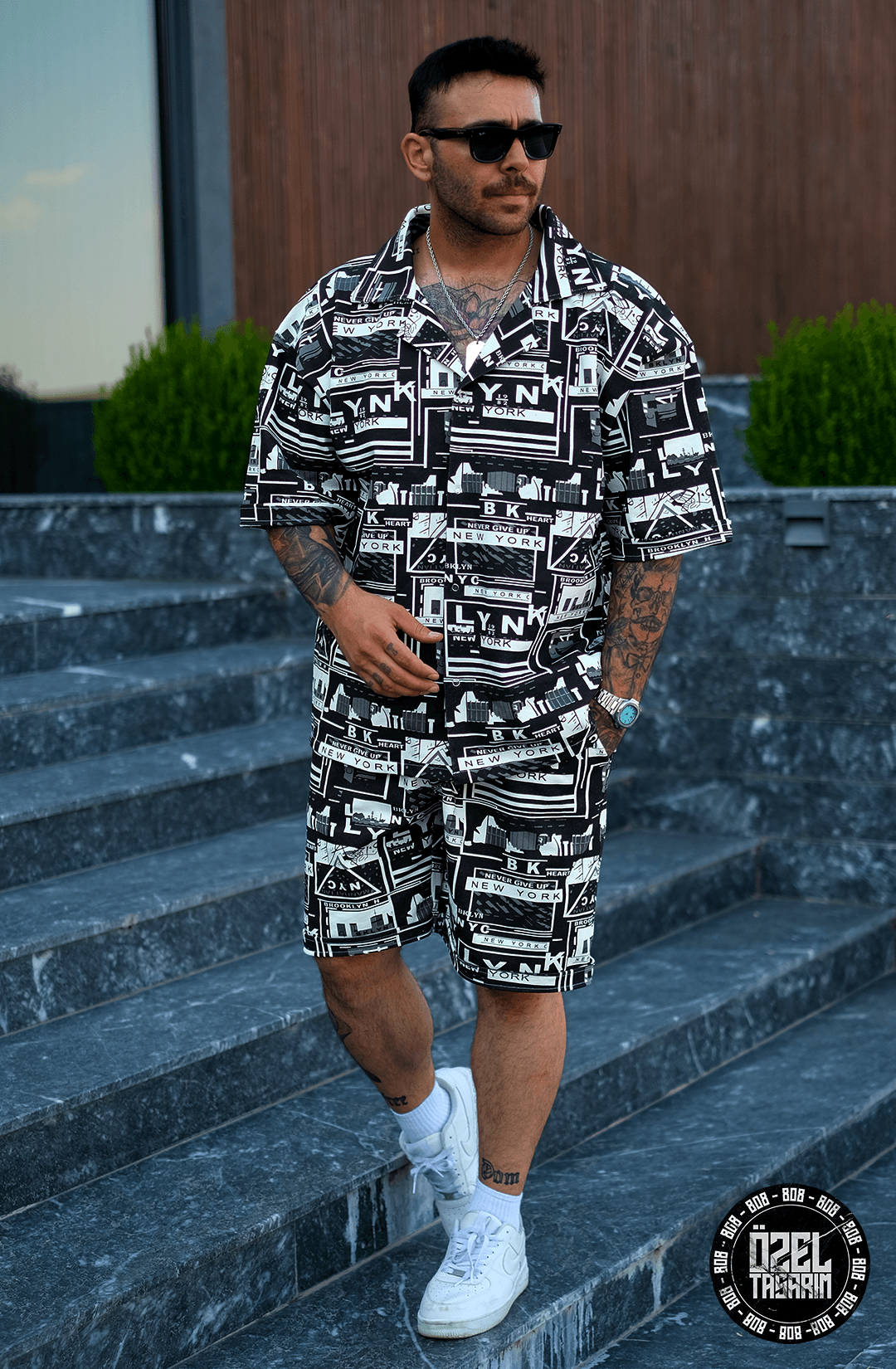 808 NYC  Desen Tok Oversize Takım ( Gömlek + Şort )